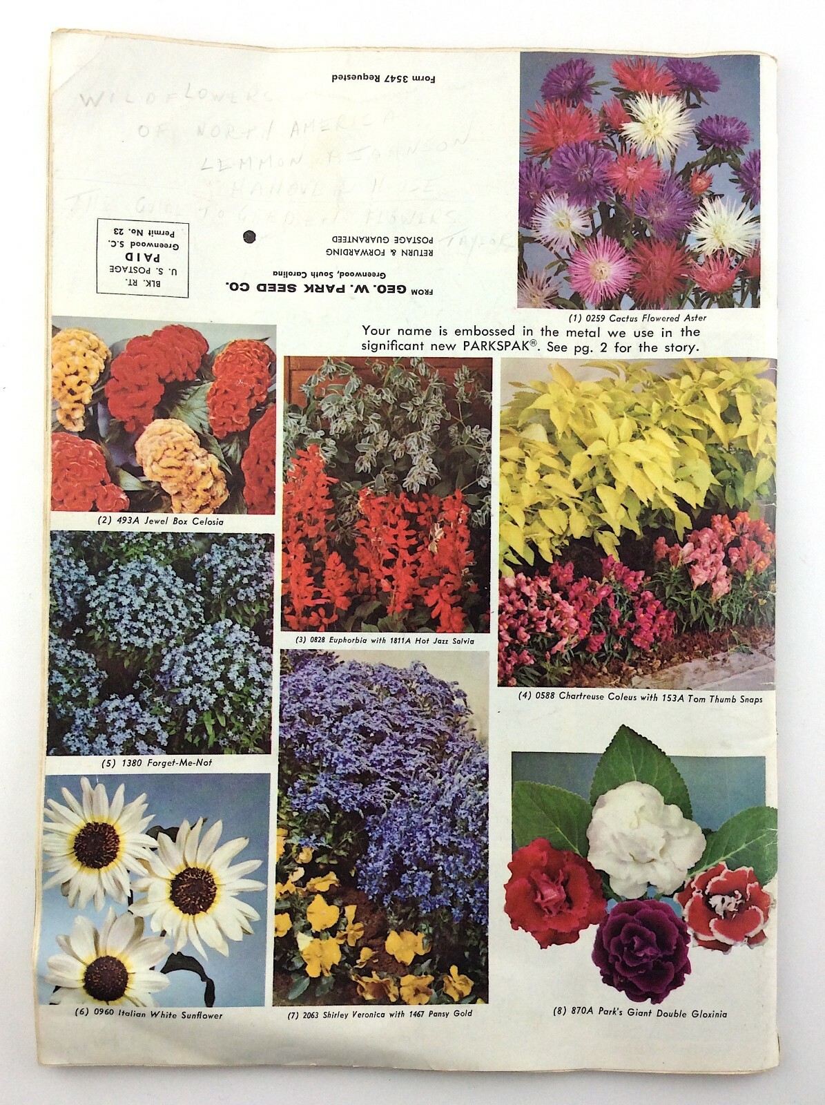 Parks Flower Book 1962 Greenwood South Carolina Garden Seed Catalog Q297