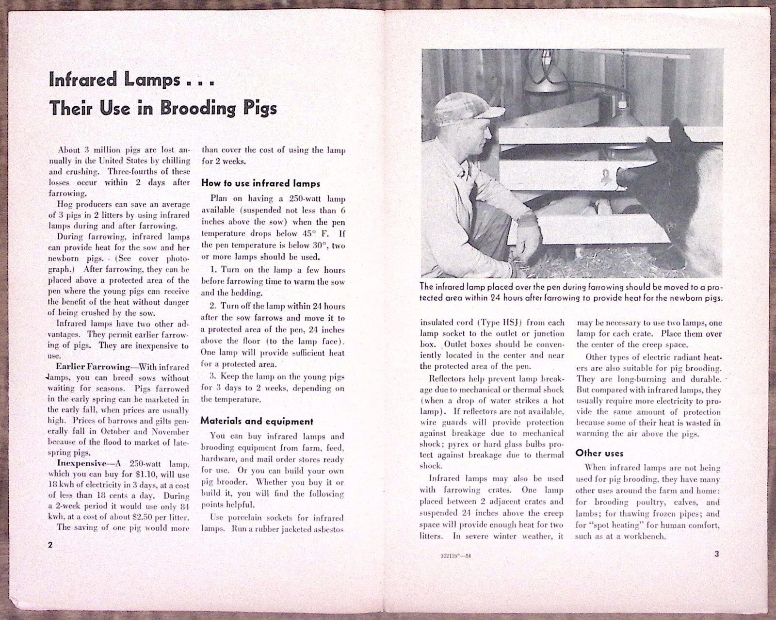 1954 US DEPT OF AGRICULTURE INFRARED LAMPS…THEIR USE IN BROODING PIGS Z6370