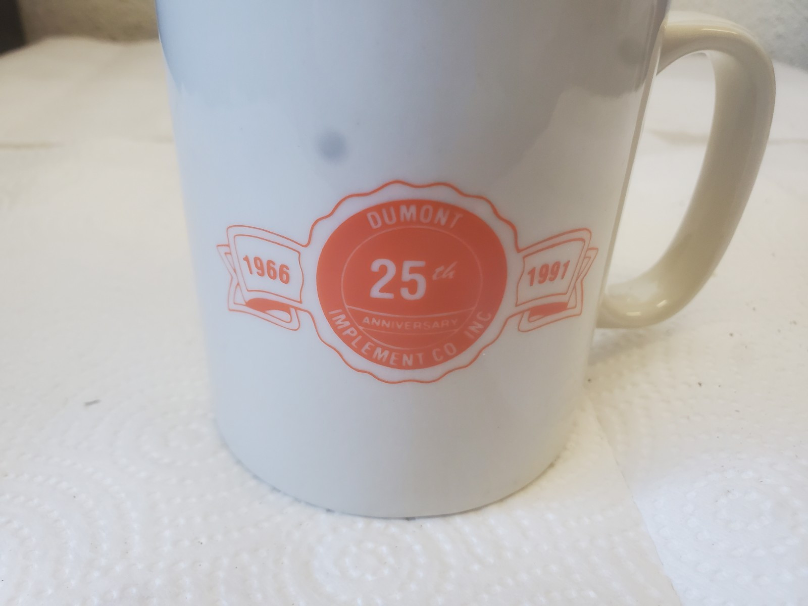 Ceramic Coffee Mug Dumont Implement 25th Anniversary 1966-1991 Dumont Iowa