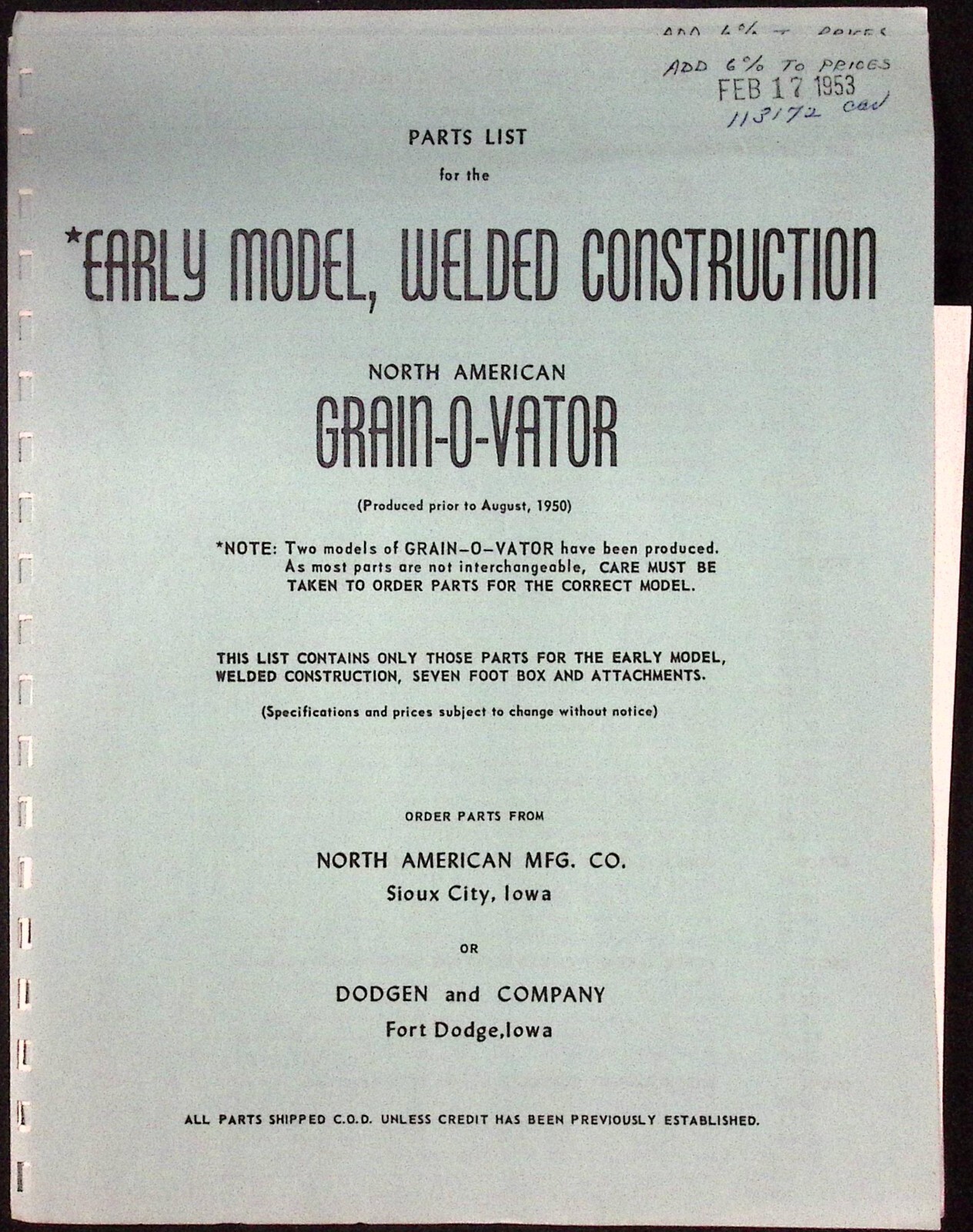1957 North American Grain O Vator Hauls Unloads Elevates Mixes Dealer Brochure