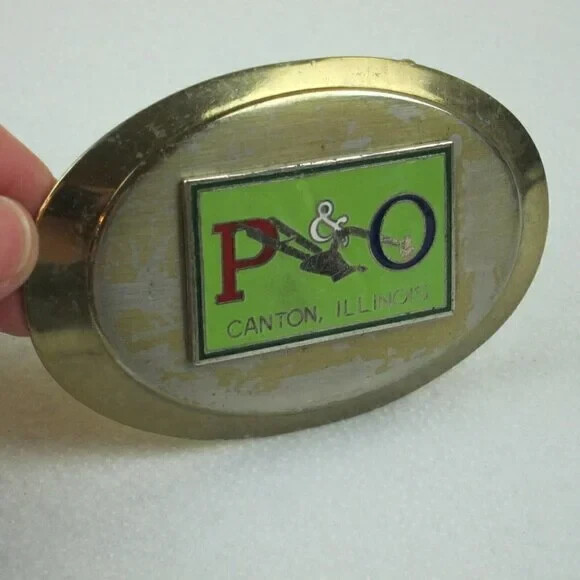 Vintage Belt Buckle P&O Parlin & Orendorff Plow Company Advertising 1970s RARE