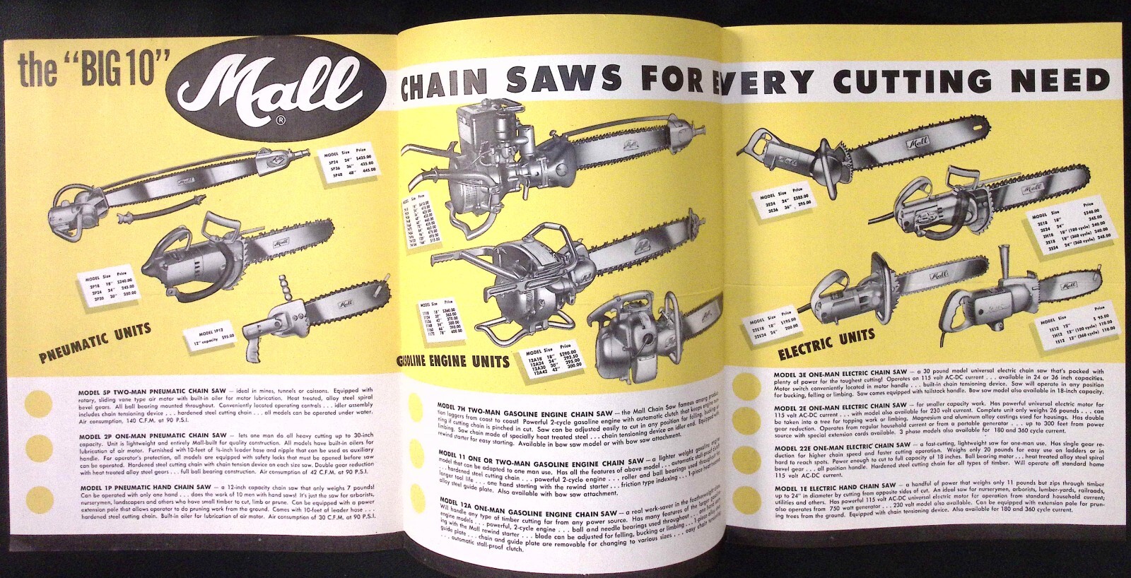 1952 Mall Tool co The Big 10 Chain Saws for Every Cutting Need Dealer Brochure
