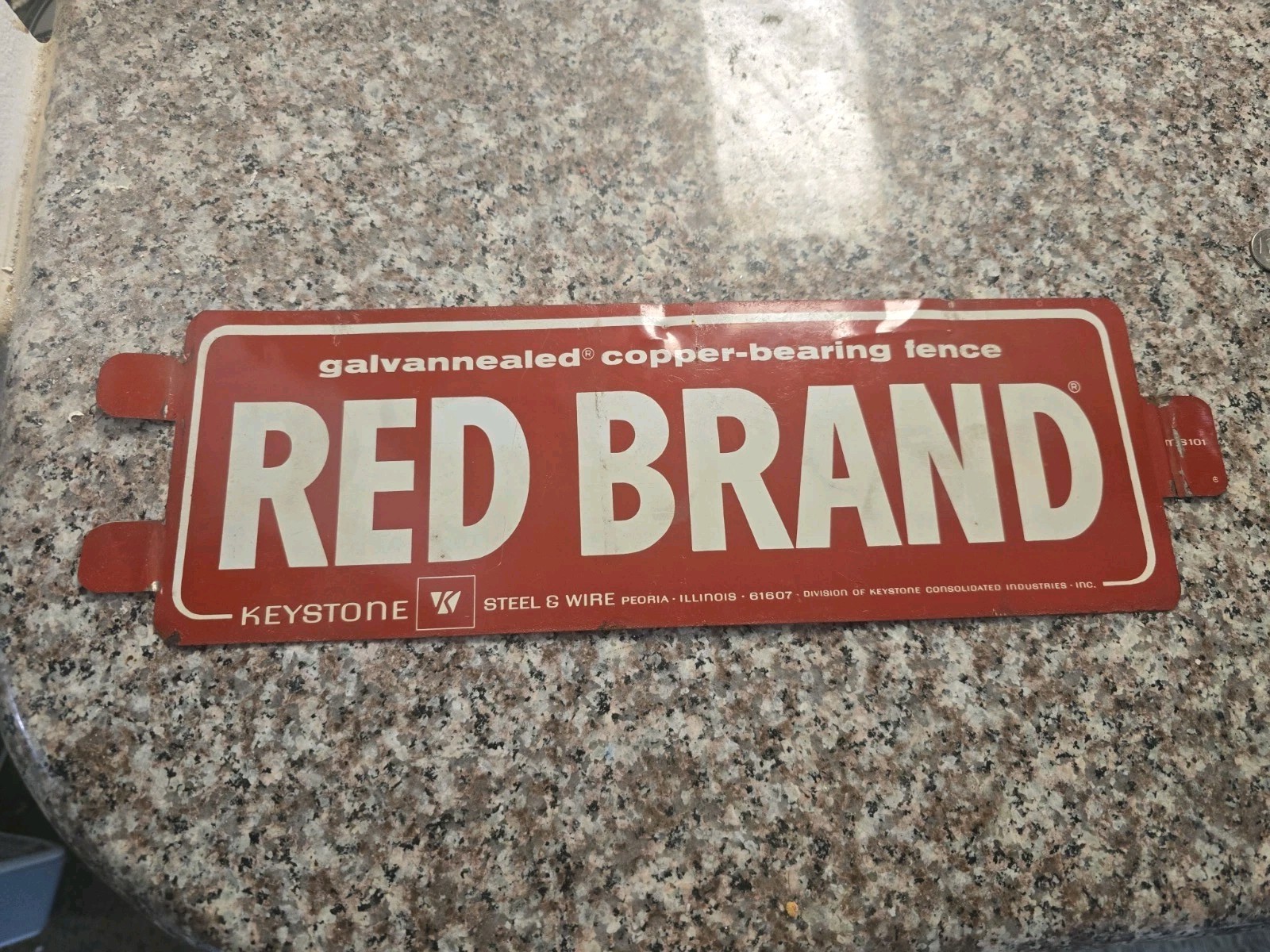 Vintage Red Brand Keystone Galvanized Fence Metal Tin Sign -2 sided-