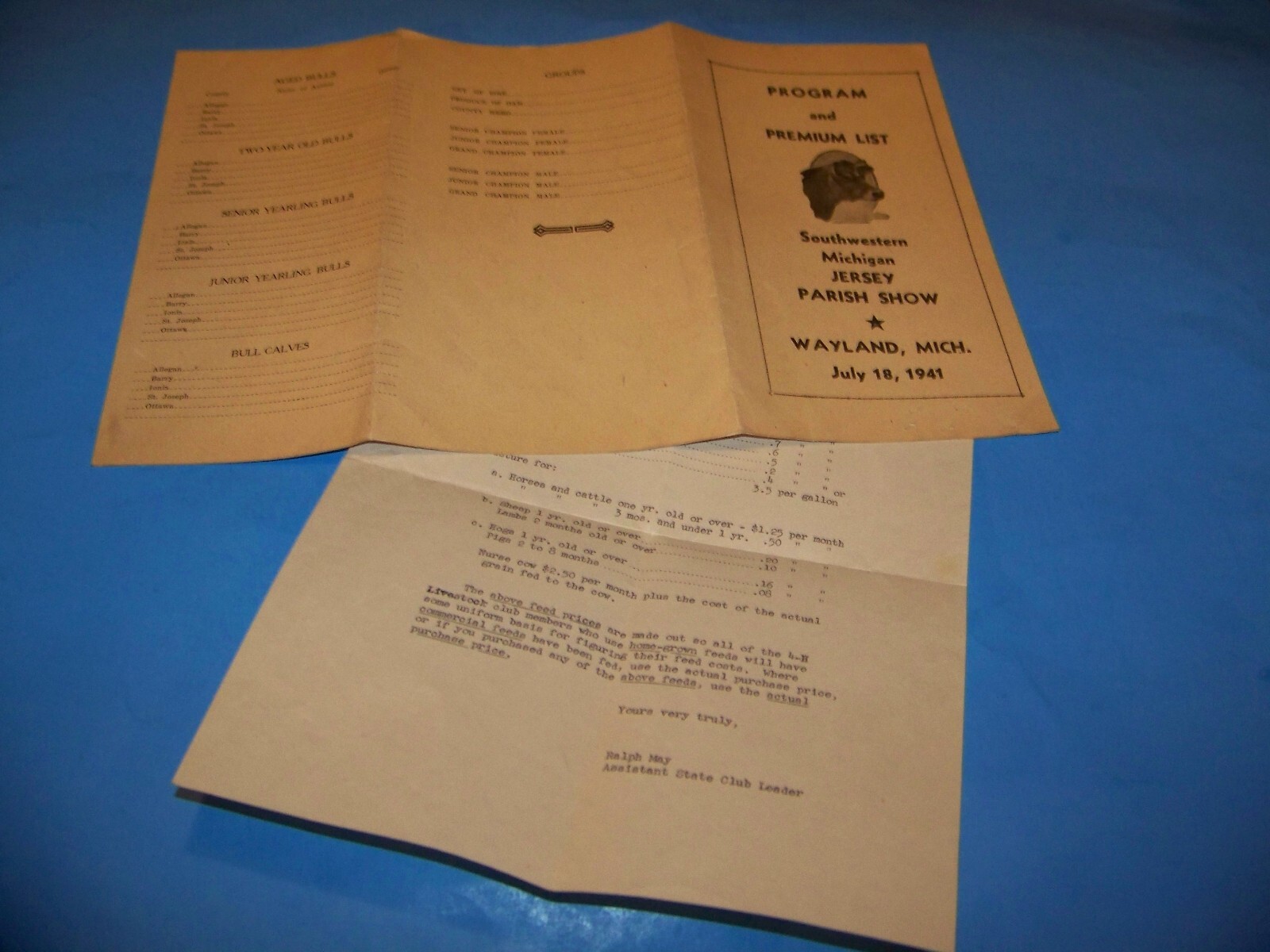 Program Southwestern Michigan Jersey Parish Show Wayland, Mich. 1941 & 4-H List
