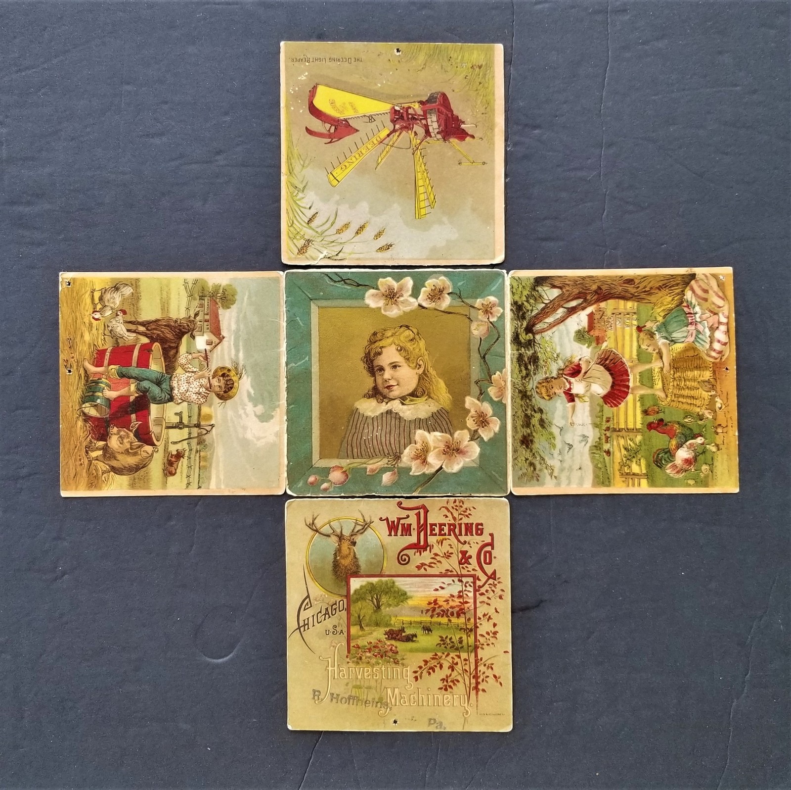 1880s antique DEERING REAPER cardstock folding ADVERTISEMENT chicago il ihc farm