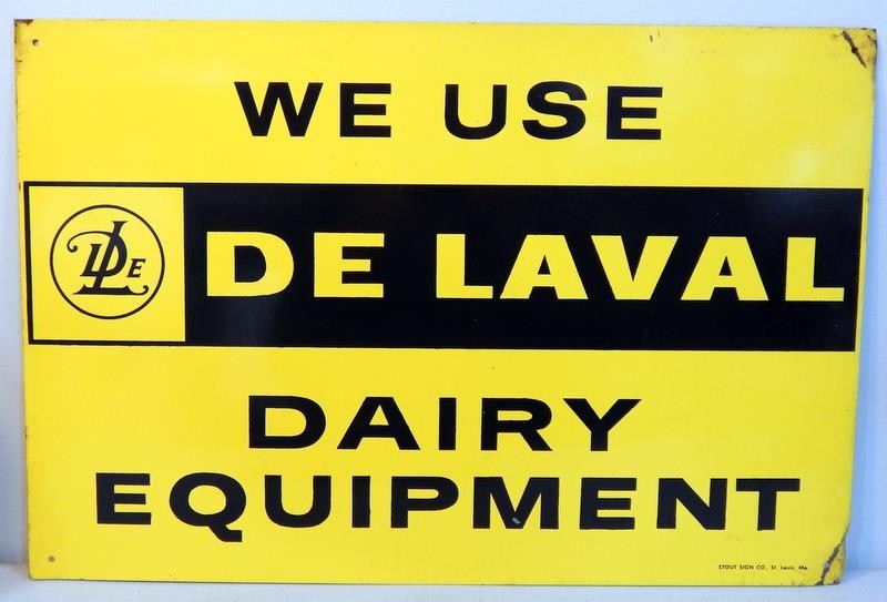 Vtg NOS ORIGINAL DeLaval Dairy Equipment 18&Prime; x 12&Prime; Tin Sign Stout Sign Co MO.