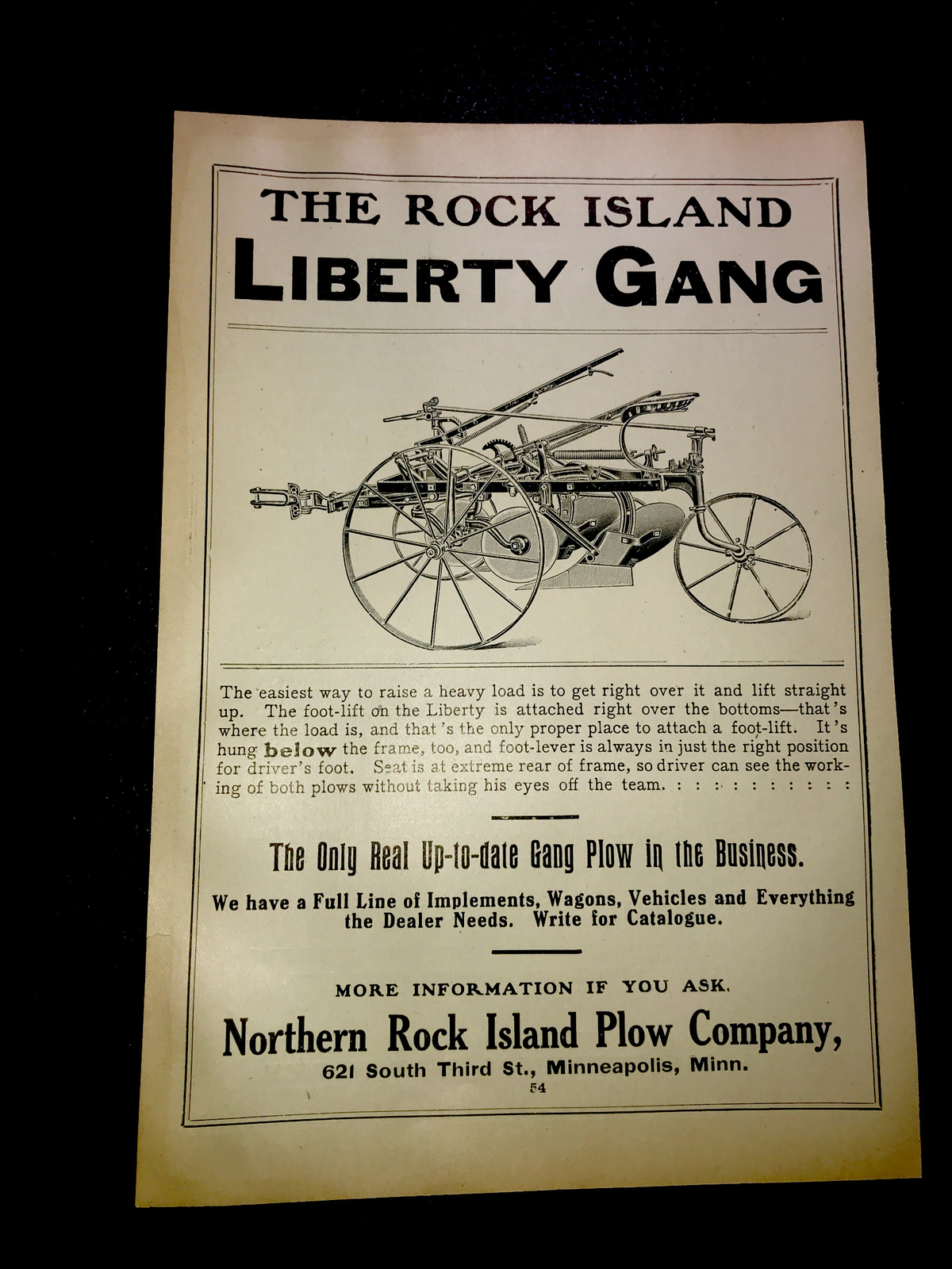 1908 Rock Island Liberty Gang Plow Farm Advertising – Minneapolis – Minnesota