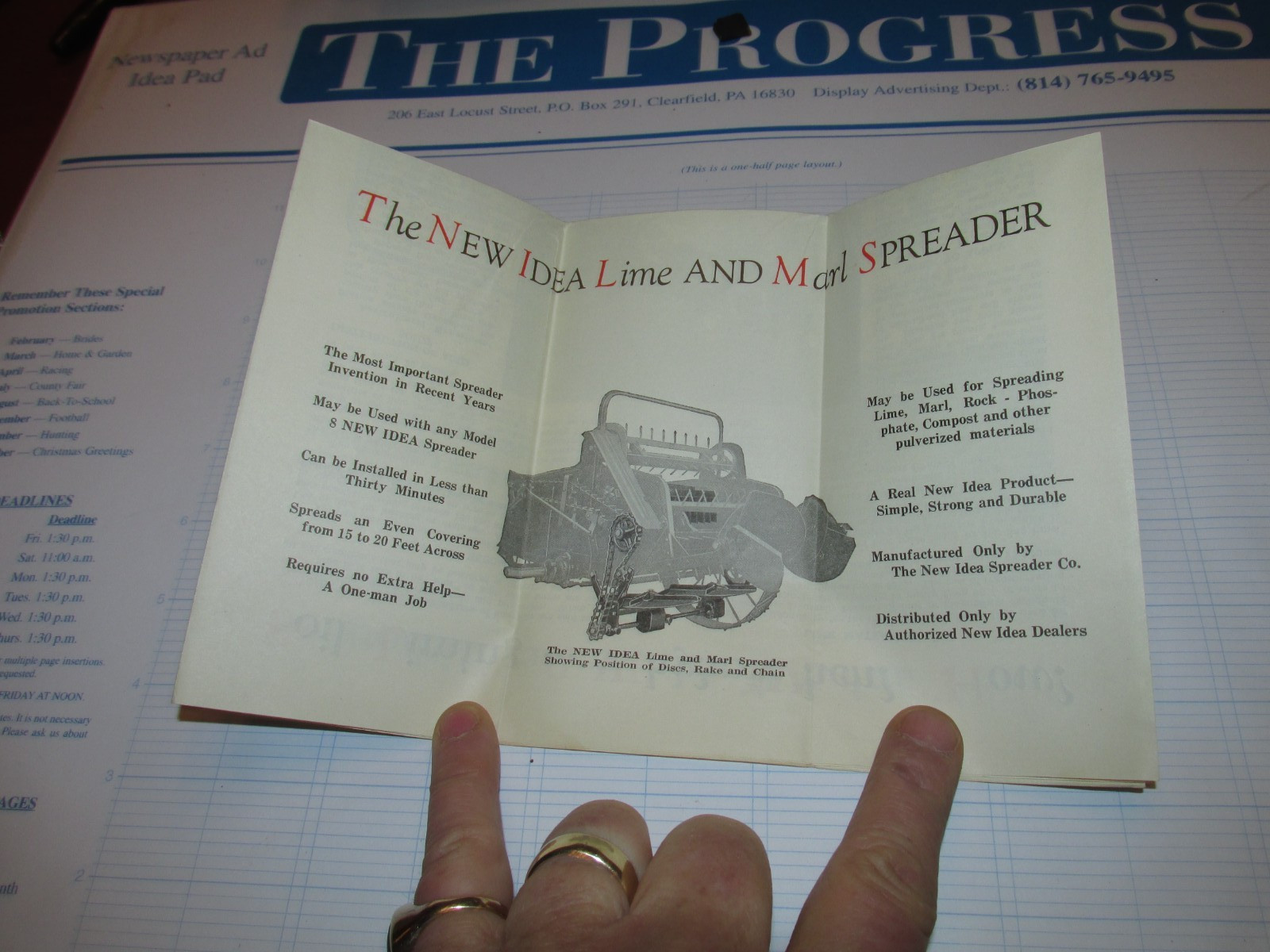 1929 NEW IDEA LIME & MARL SPREADER, PAMPHLET, COLDWATER, OH