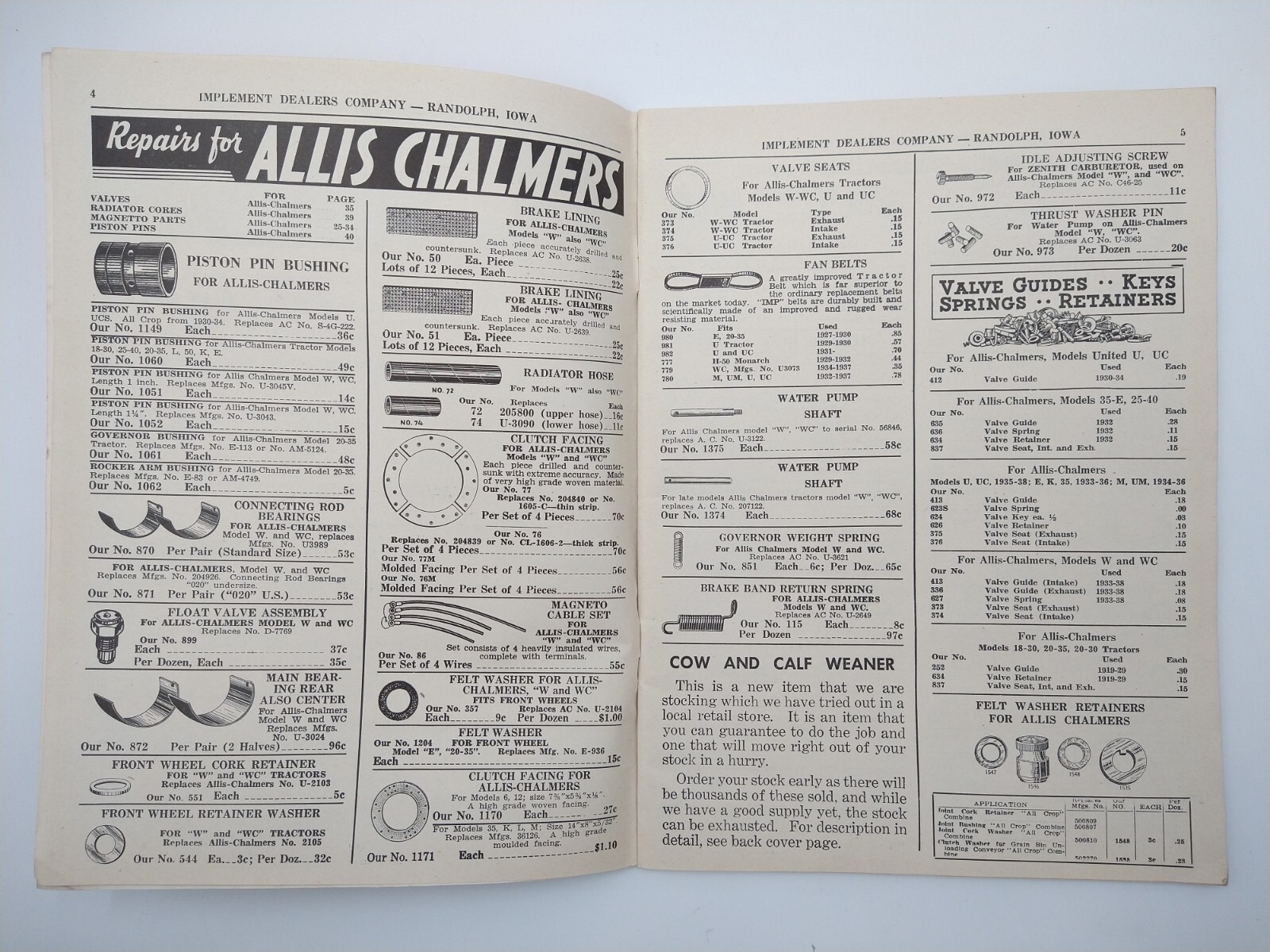 VTG 1943 Implement Dealers Co. Catalog RANDOLPH IA Tractor Truck Parts DEVIL IMP