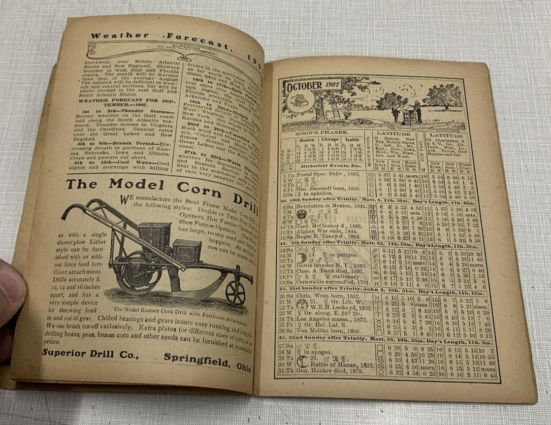 Superior 1907 Almanac Grain Drill American Seeding Co. Springfield Ohio Plows