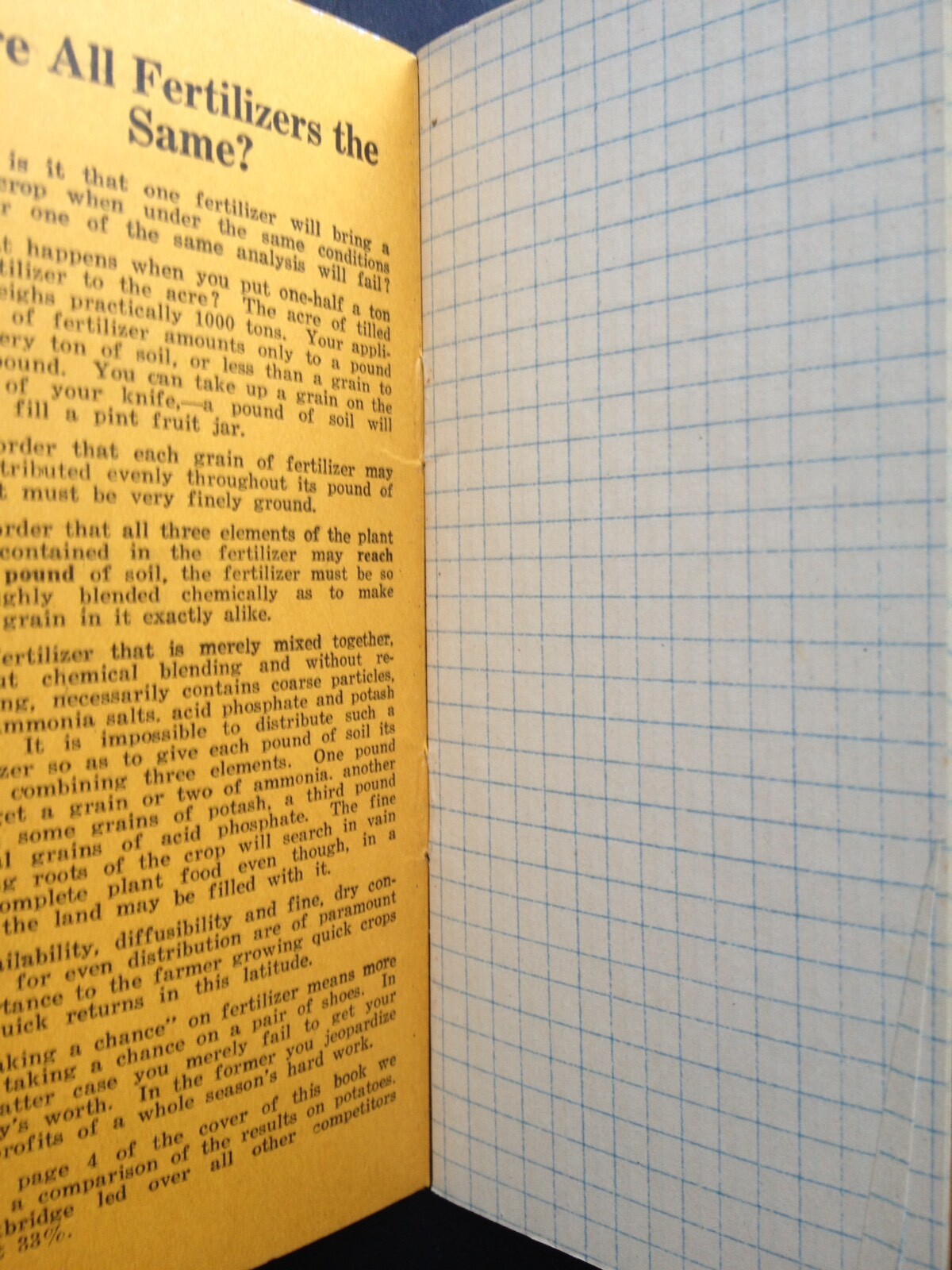 C.1923 BOWKER&rsquo;S FERTILIZERS HANDY POCKET NOTEBOOK, STOCKBRIDGE MANURES