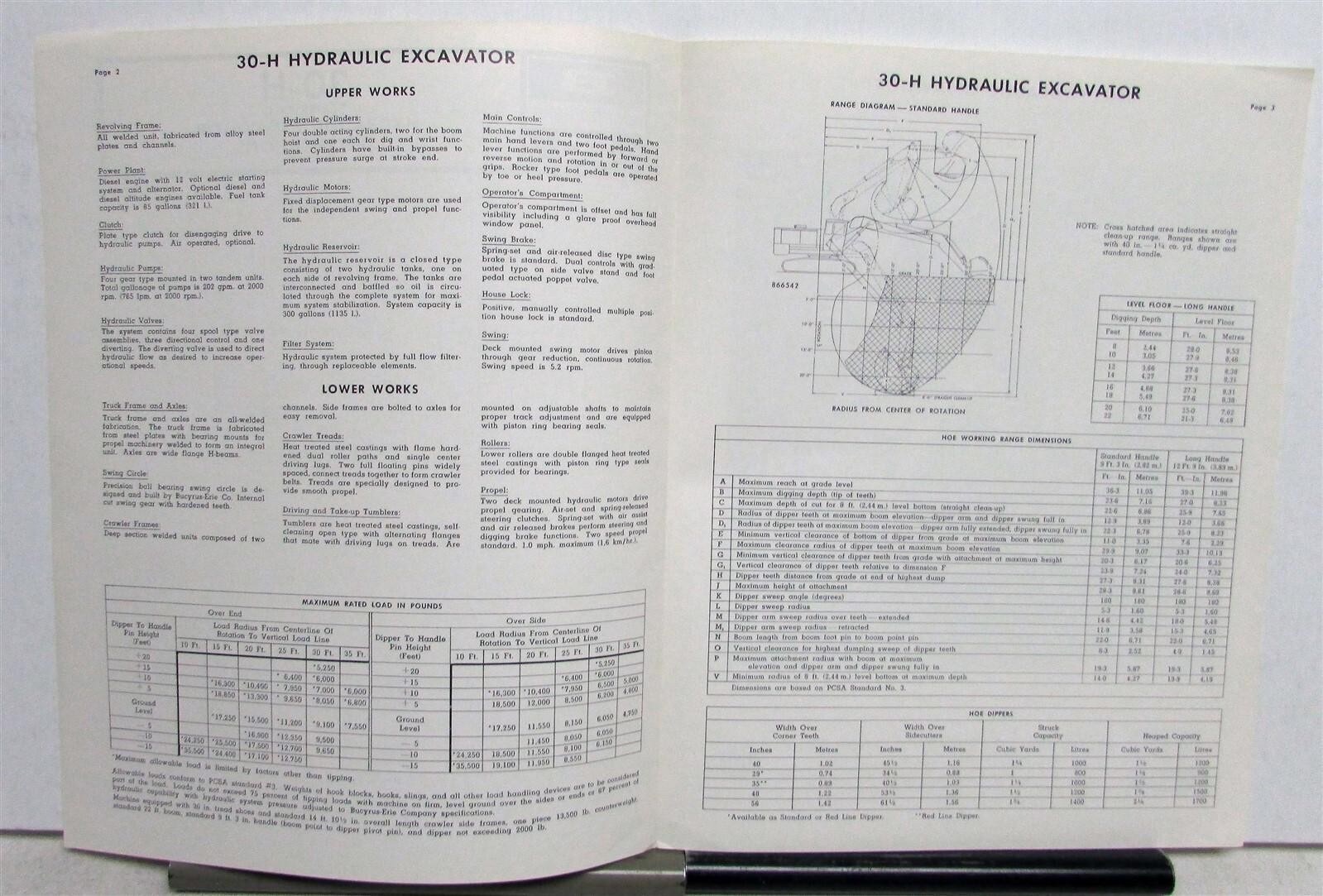 Bucyrus Erie Hydraulic Excavator Series Two 30 H Sales Construction Specs Folder