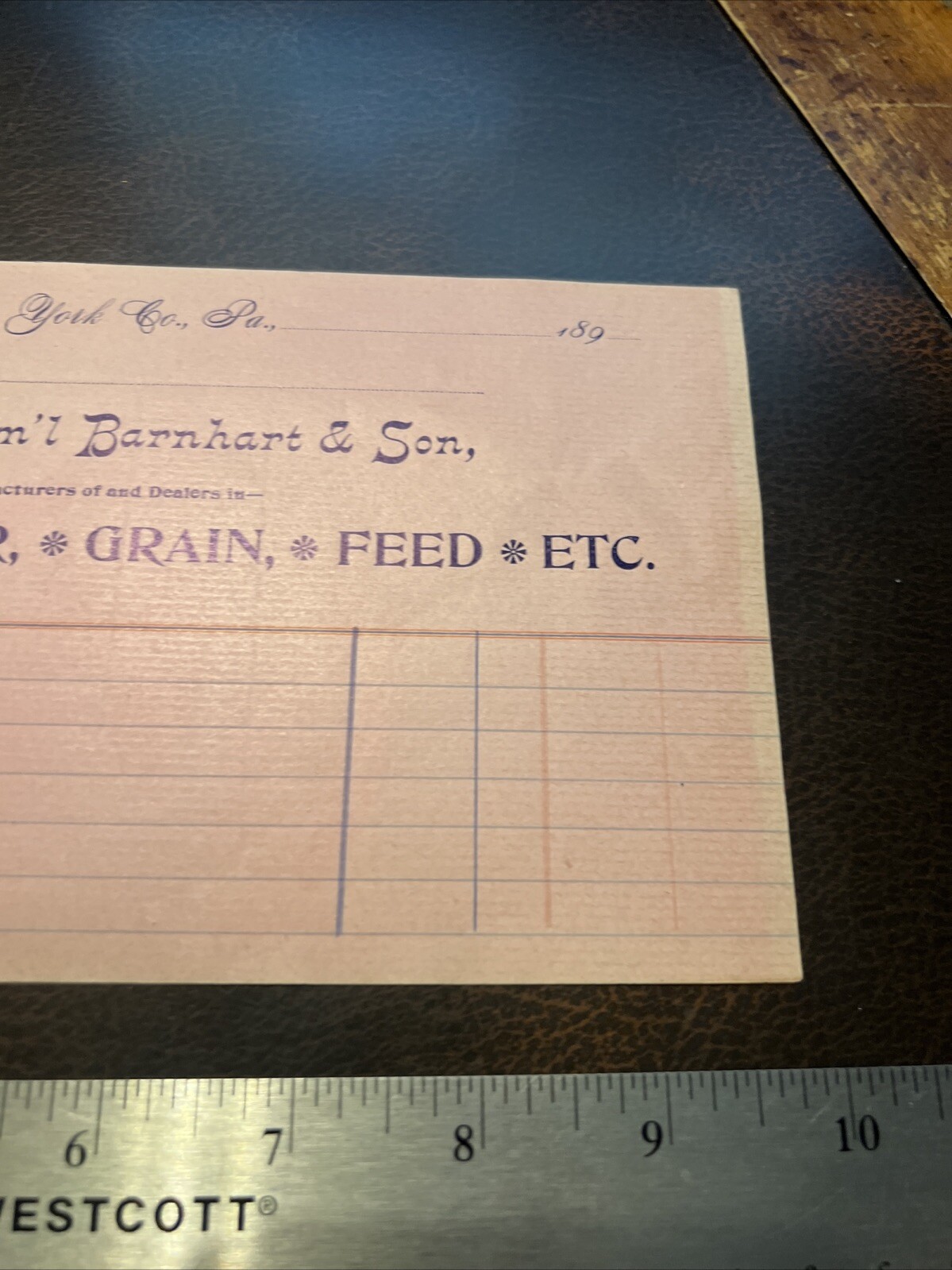 1890s Felton York Pa Barnhart & Son Feed Mill Receipt