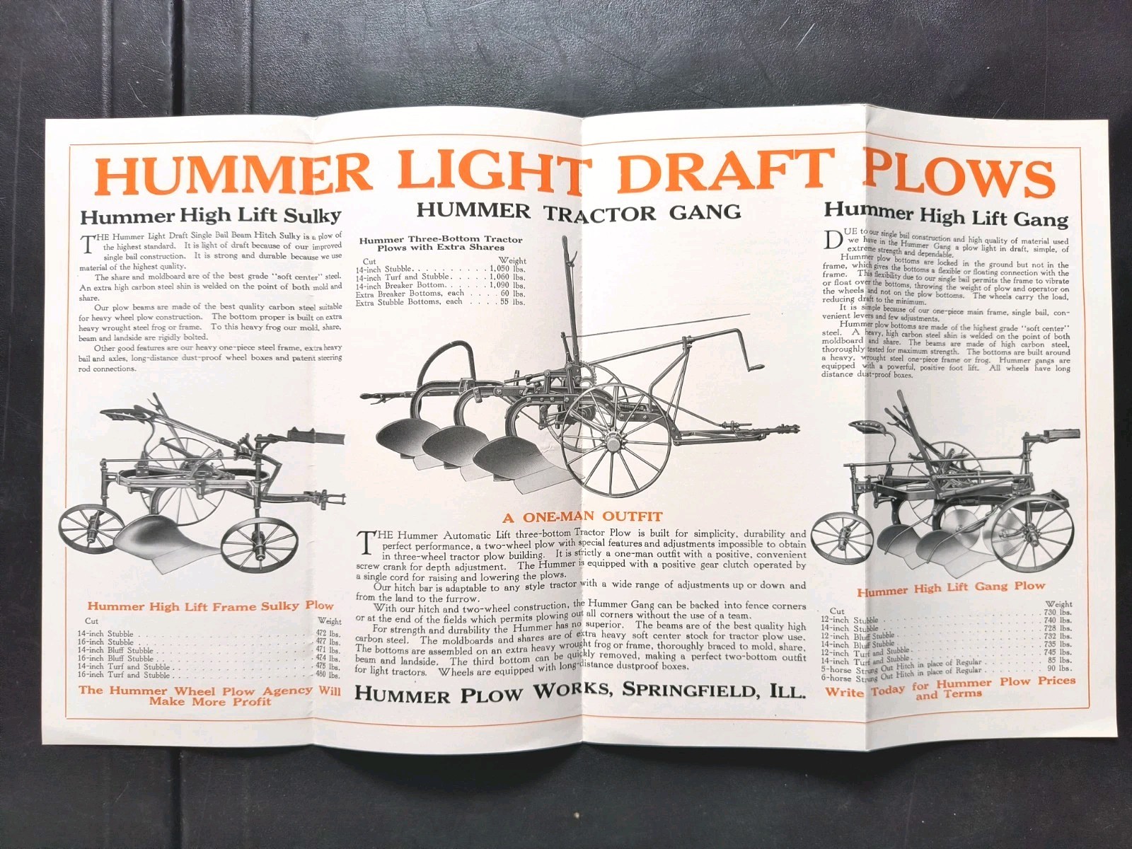 1920s Hummer Plow Works Sales Brochure Lot Springfield Ill. Farm Poster