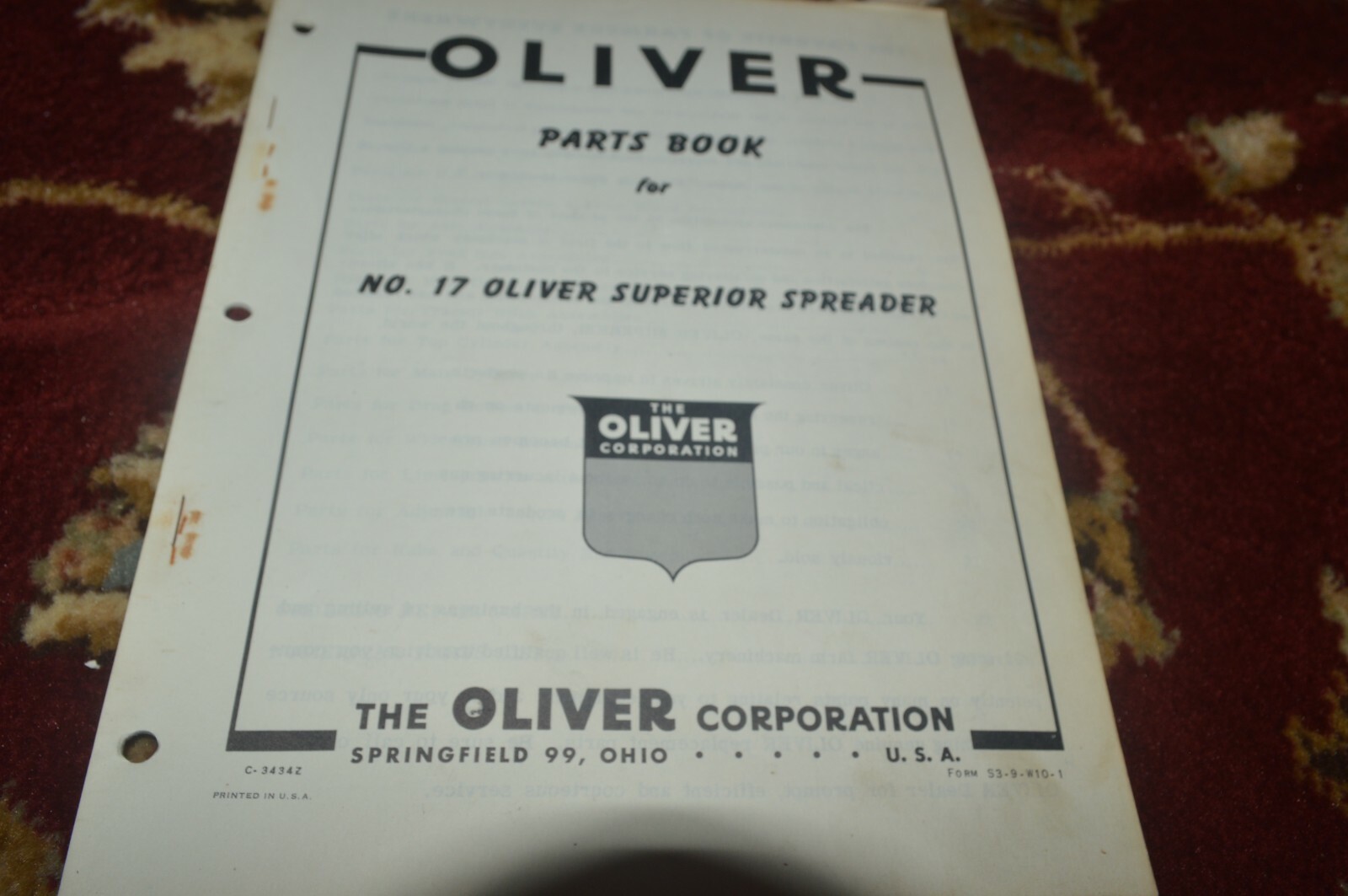 Oliver Tractor 17 Superior Spreader Parts Book Manual GVOH