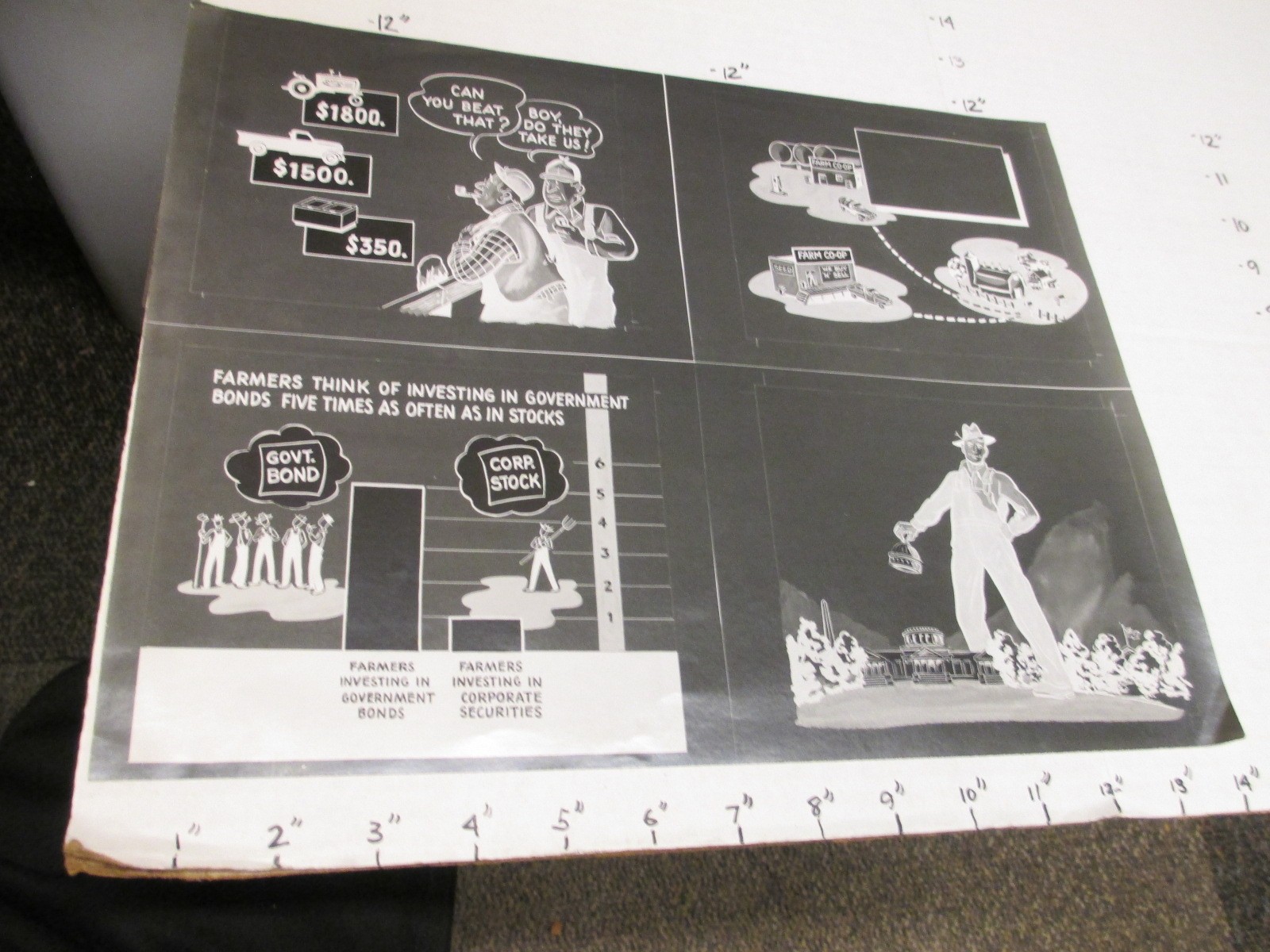 E Krehbiel newspaper magazine ad 1950s mechanical art FARMING government bonds