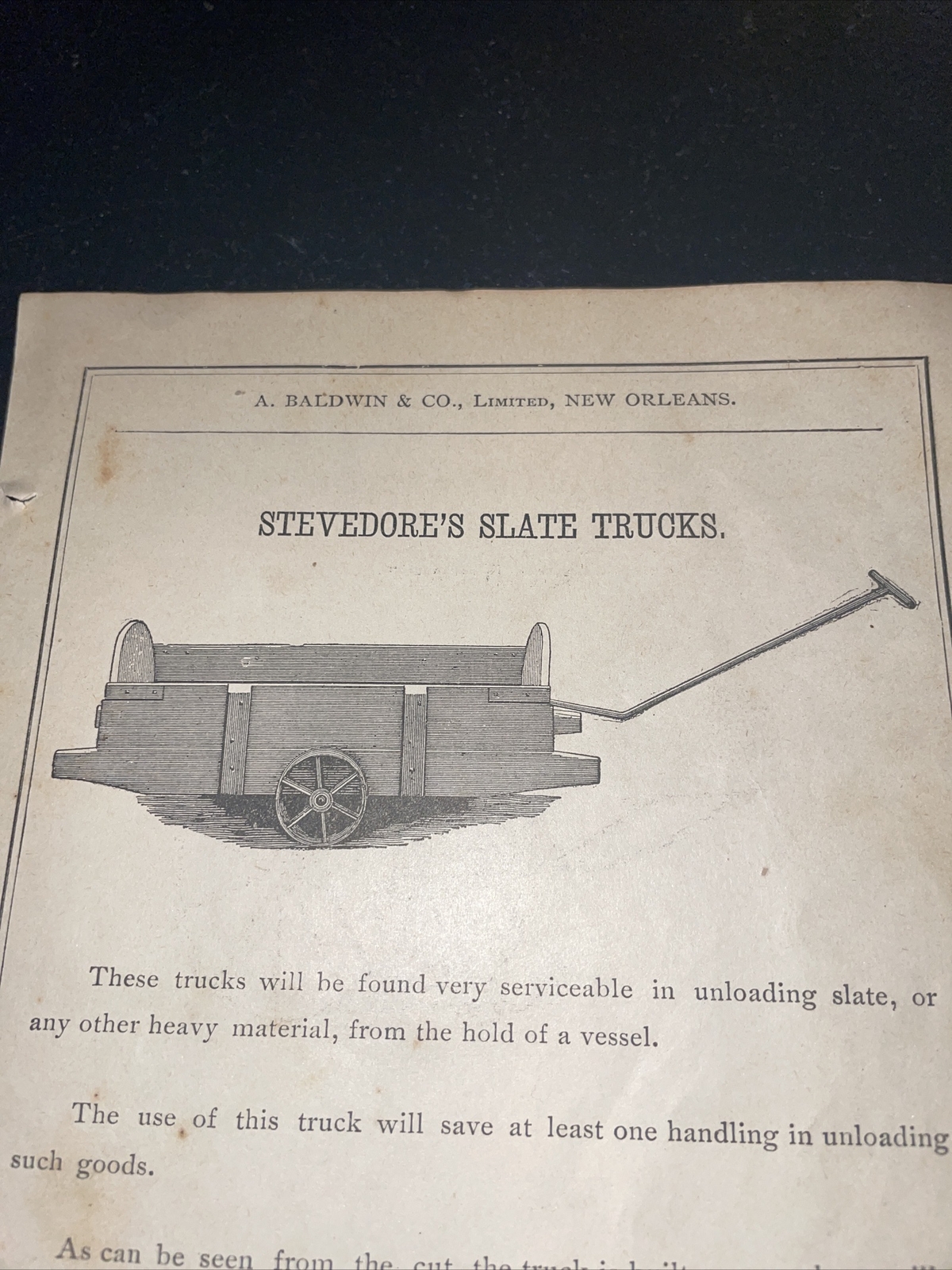 1891 Baldwin – Stevedore’s Slate Truck- Farm Advertising – New Orleans
