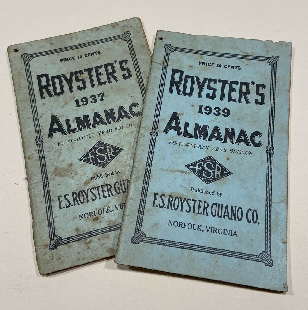 Vintage F.S Royster 1937, 1939 Almanacs Royster&rsquo;s