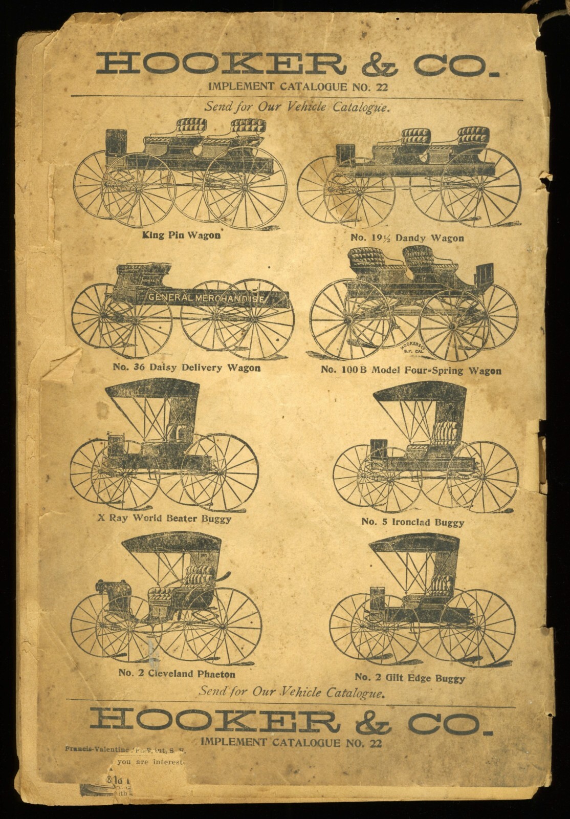 c.1897 HOOKER & CO. FARM IMPLEMENT CATALOG NO. 22, SAN FRANCISCO, BUGGYS