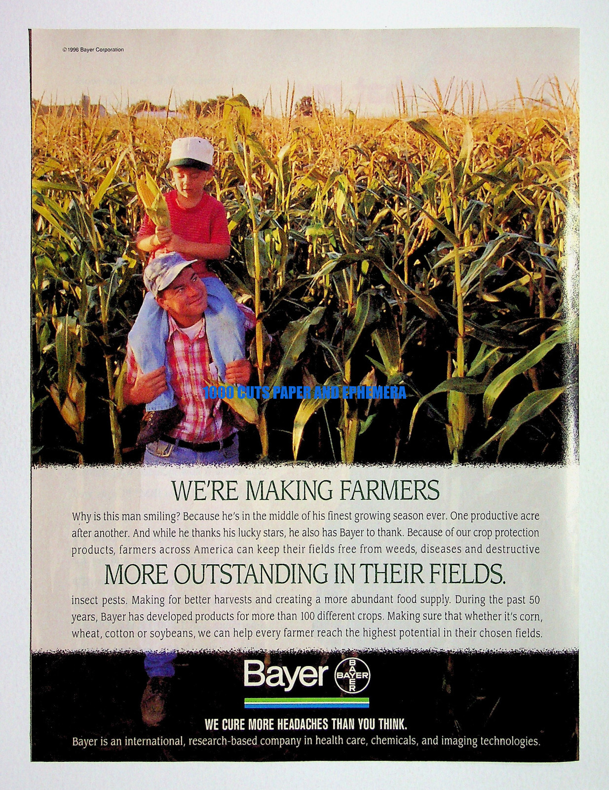 Bayer Pesticides Weed Killer Farming 1996 Print Magazine Ad Poster ADVERT