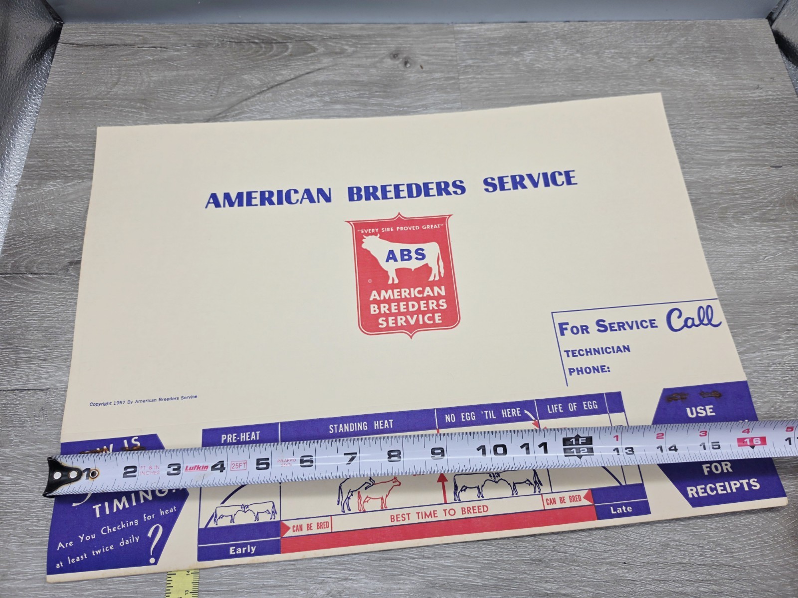 Rare 1957 American Breeders Service Folder Cow Breeding Schedule NOS Advert