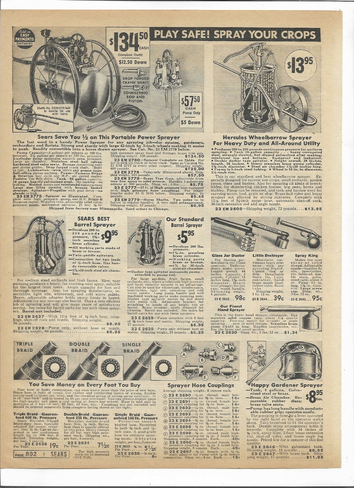 1937 Sears Catalog Ad Pages Camp Utility Trailer Crop Sprayer Garden Tractor