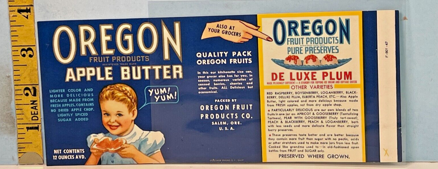 Oregon Apple Butter, Oregon Packed bottle, can label.