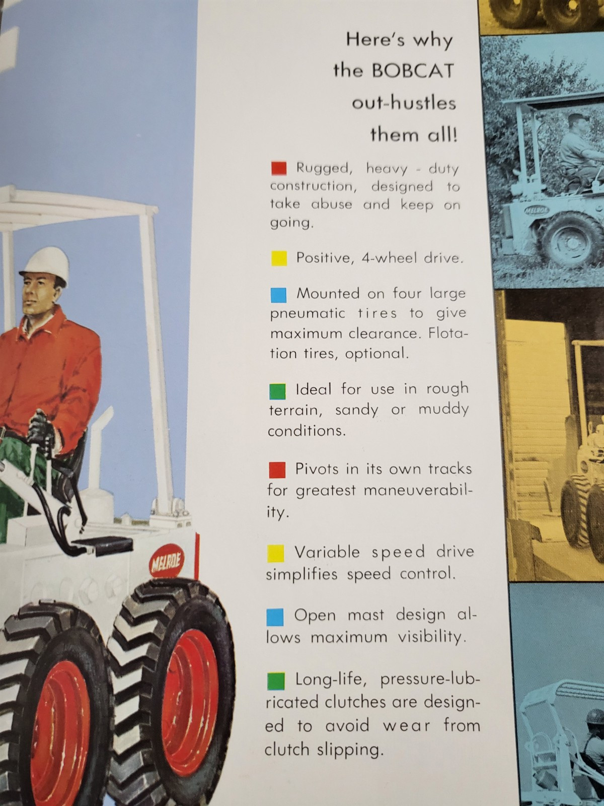 Vintage 1971 BROCHURE Melroe Bobcat Skid Steer Loader Fork Lift 500VL & 600VL