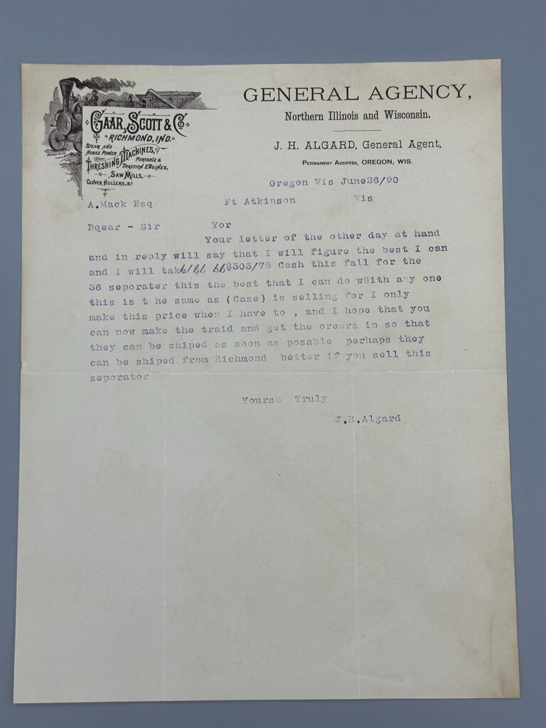 1890 GAAR SCOTT & Co THRESHING MACHINES Engines FARM Advertising Letter Antique