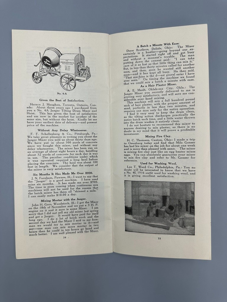 1920s JAEGER Machinery CONCRETE MIXERS Advertising Vintage Brochure COLUMBUS OH