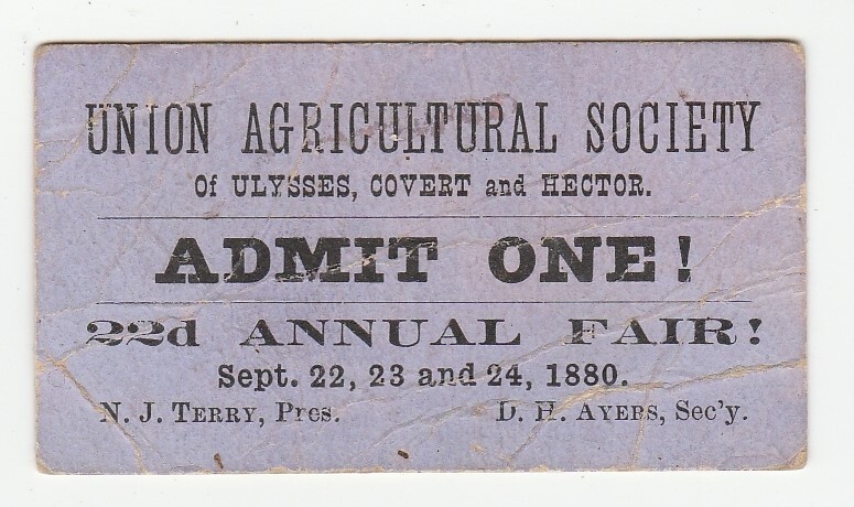 1880 Union Agricultural Society of Ulysses, Covert and Hector NY fair ticket