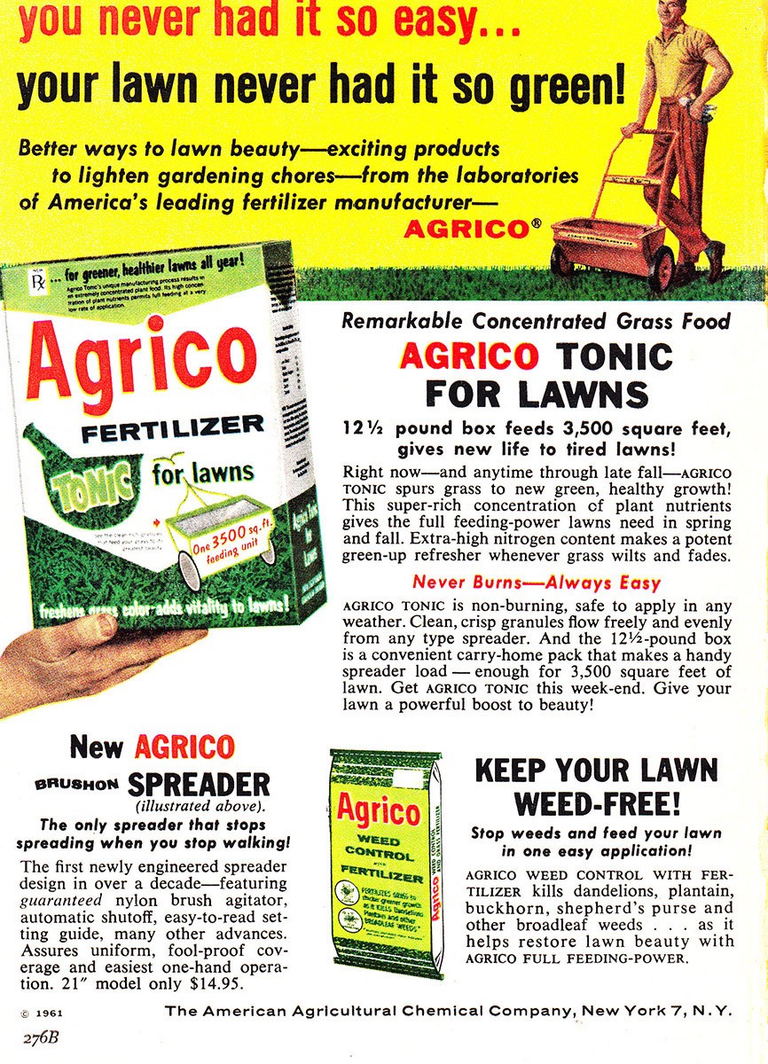 1961 Agrico Lawn Fertilizer: You Never Had It So Easy Vintage Print Ad