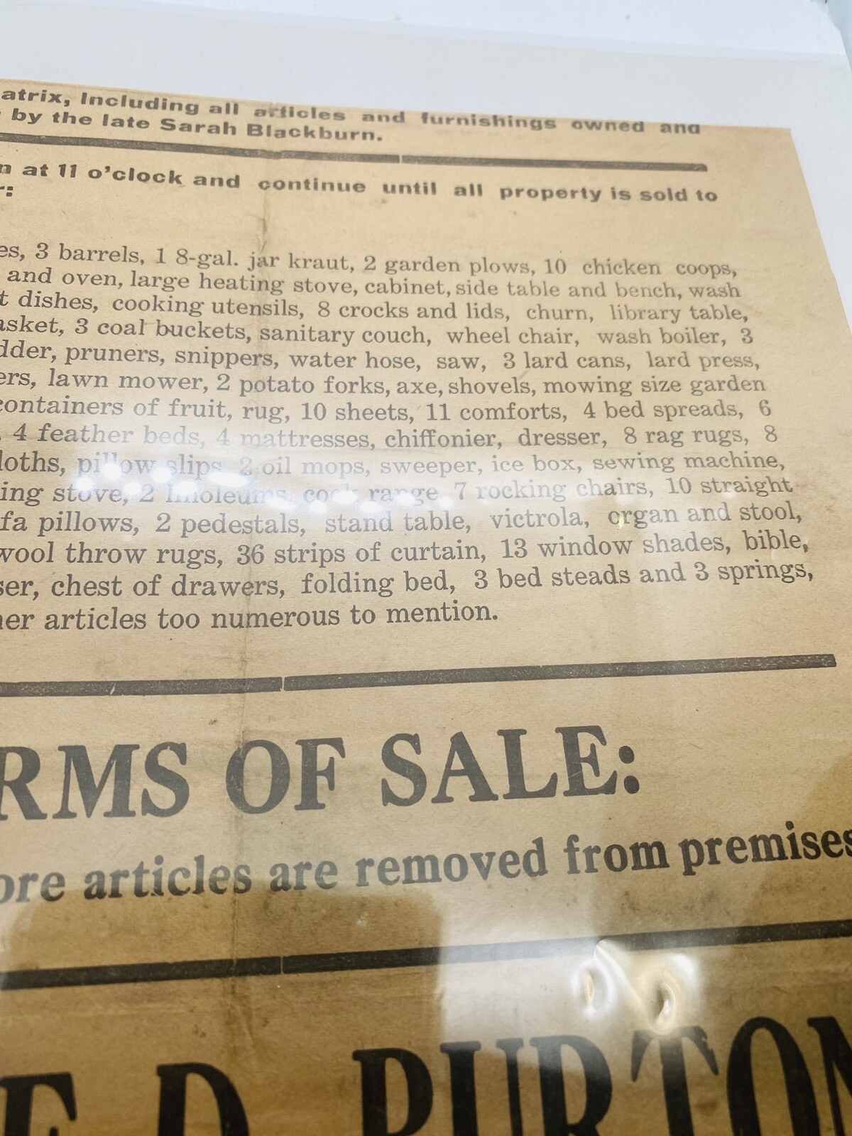 ADMINISTRAX ESTATE SALE FLYER POST DEPRESSION 1935 PAPER POTATOES LARD CHICKENS