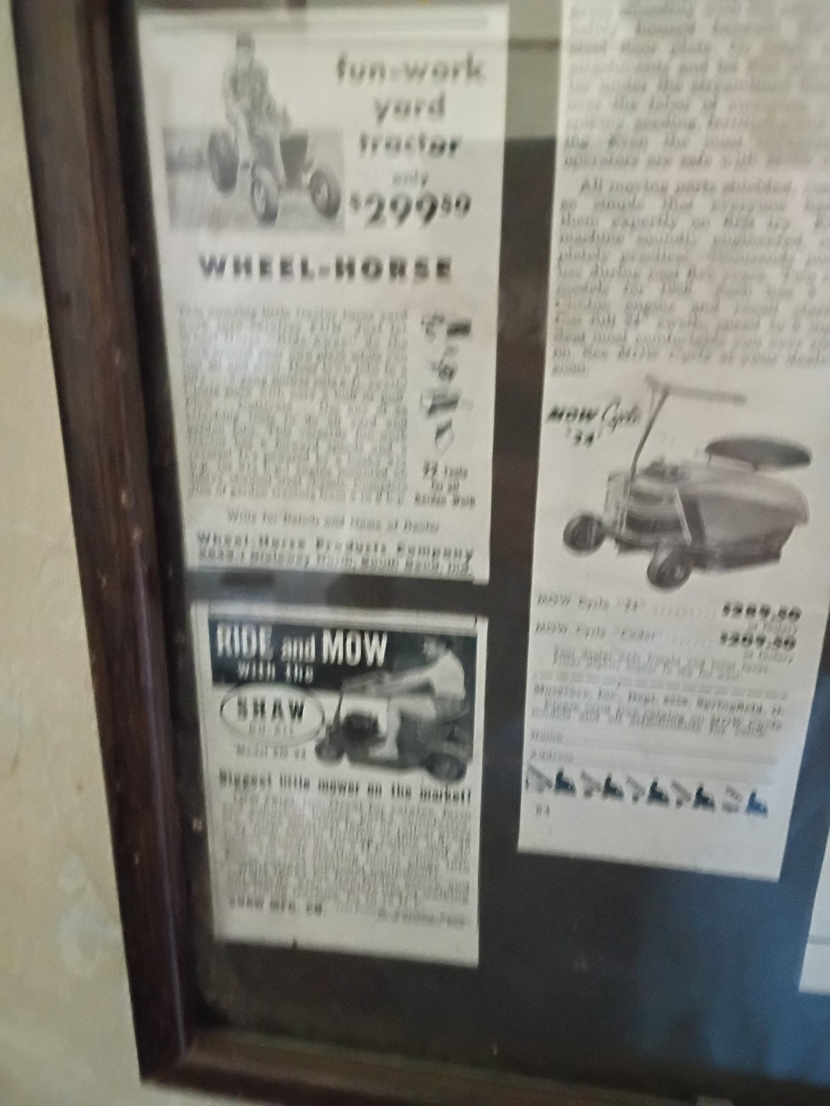 Vintage Lawn Mower Magazine Ads In A Frame, Originals, Not Reprints.
