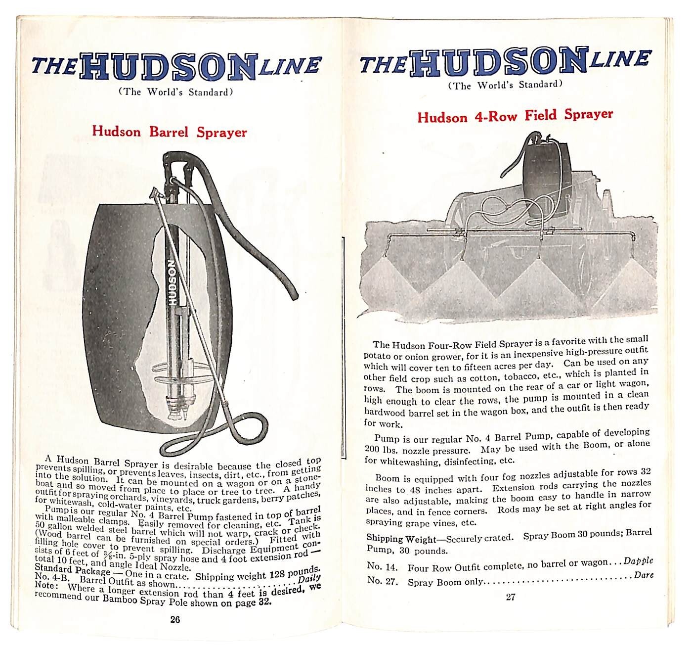 Hudson Sprayers Catalog Booklet 1926 44pp Illustrations Prices Part Nos. Scarce