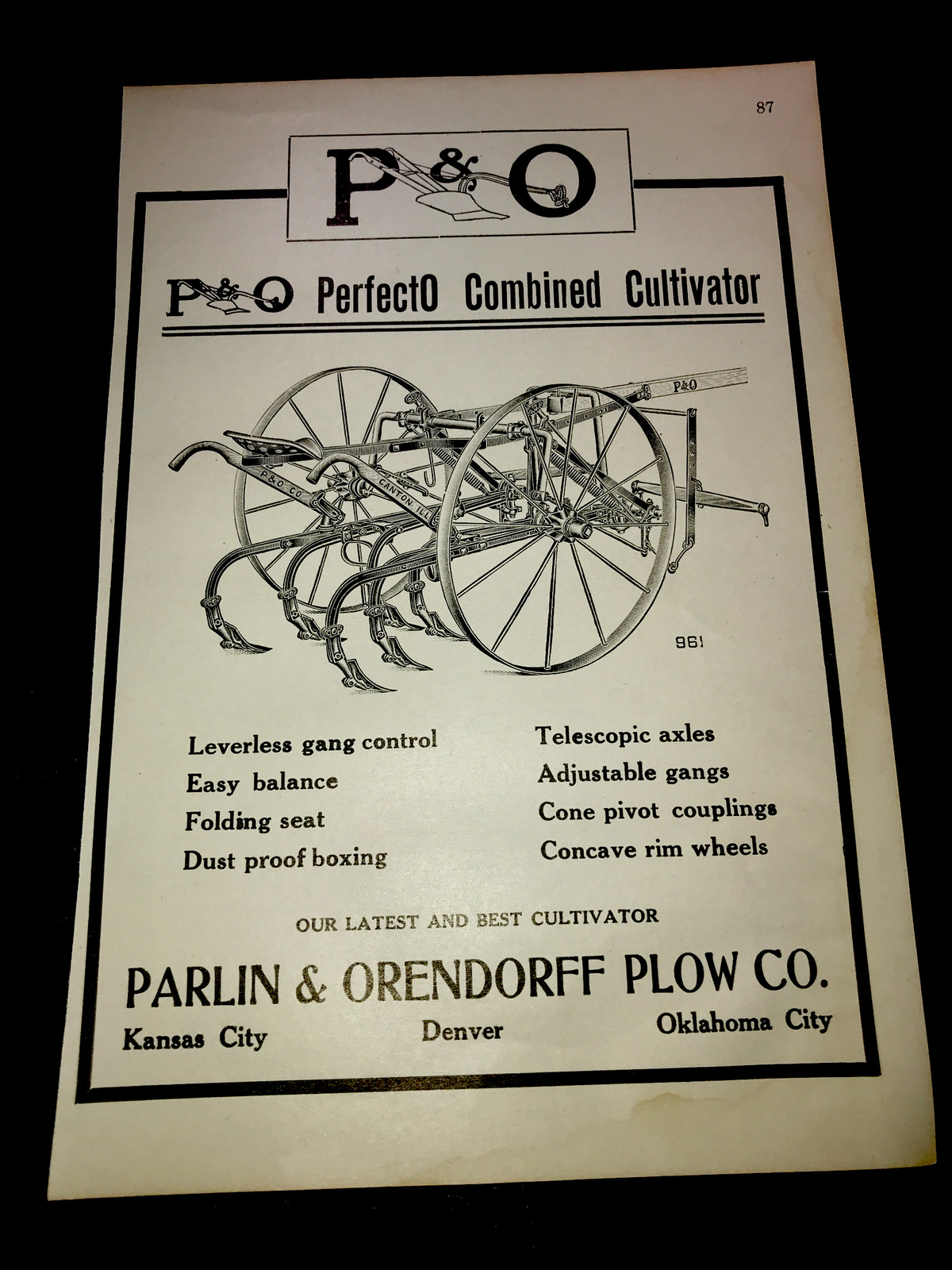 1916 Parlin & Orendorff P&O Farm Advertising – Kansas City Denver Oklahoma