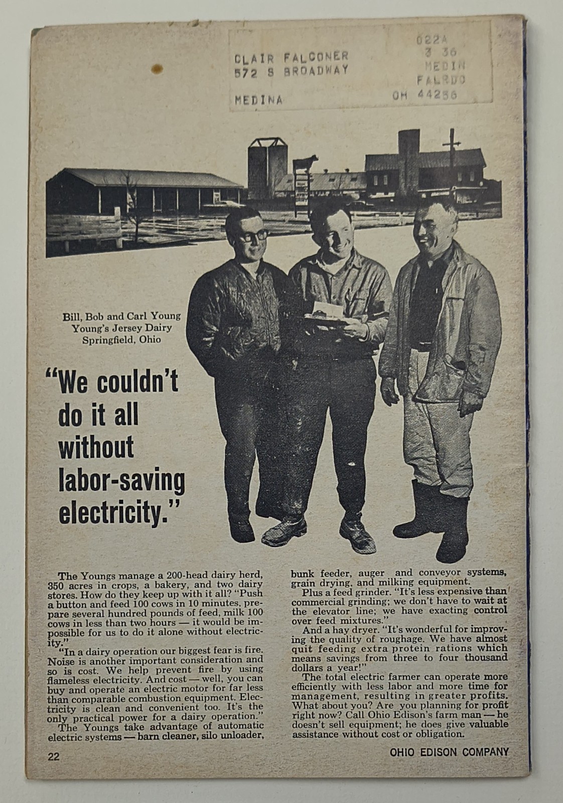 Orig 1971 March Electricity Farm Mag The Bill, Bob & Carl Young Dairy article
