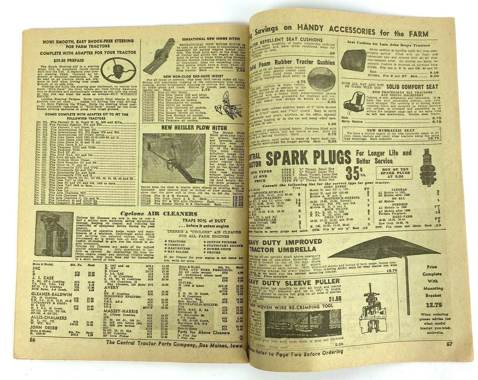 1957 Central Tractor Parts Co. Catalog Book John Deer Caterpillar Ford Farmall
