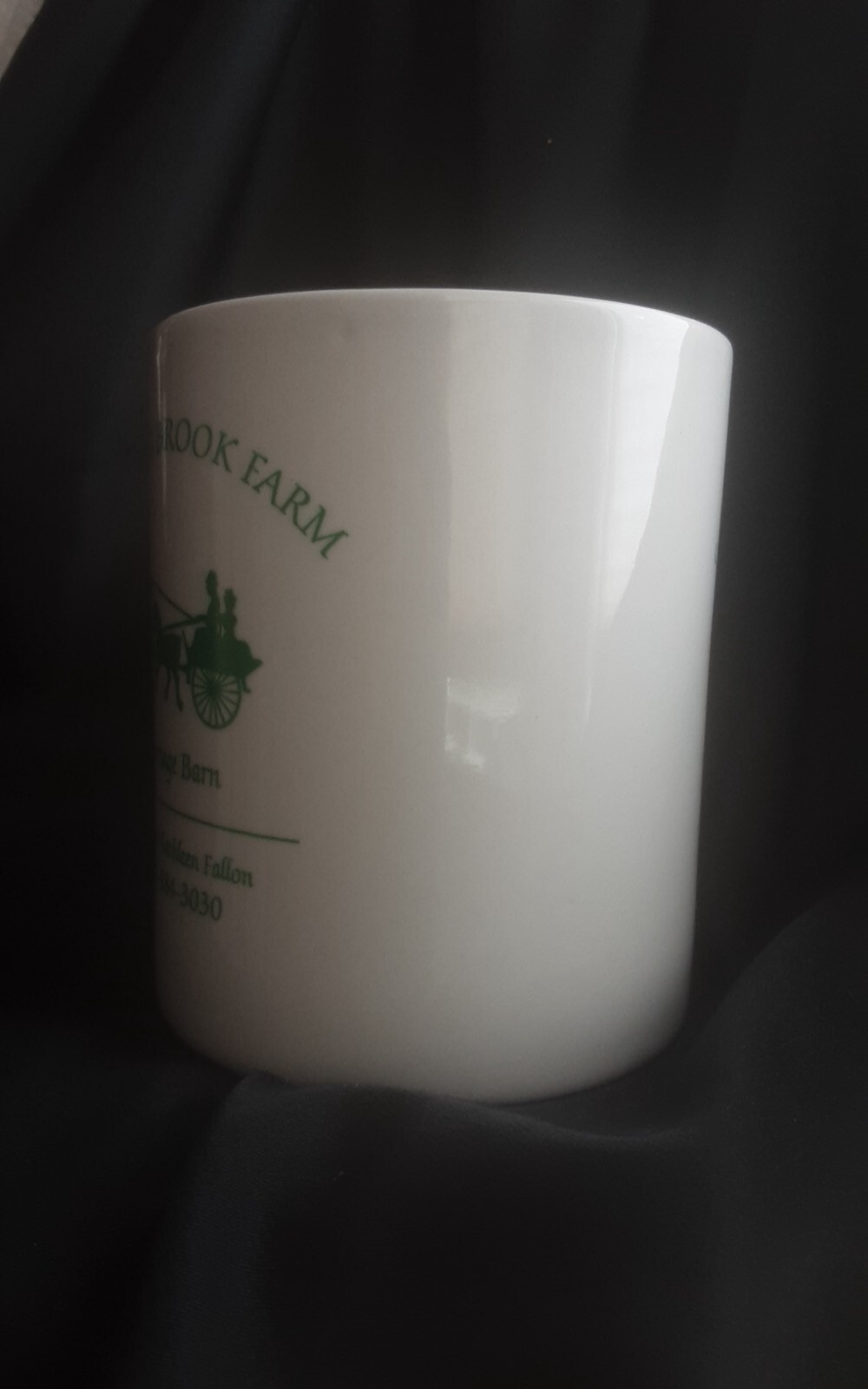 RUNNING BROOK FARM W WINDSOR VT MUG CUP VINTAGE FALLON HORSE CARRIAGE BARN CART