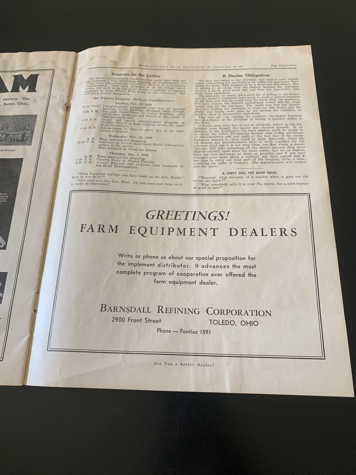 Rare – Michigan Farm Equipment Dealers 1938 Publication Newsletter – Great Ads