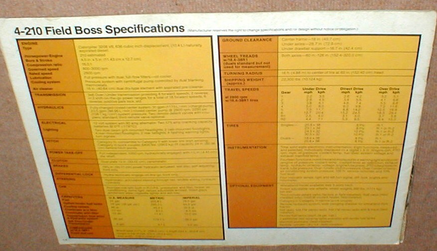WHITE 4-210 Field Boss Full Color 14 Page Dealer Brochure MISSING BACK COVER