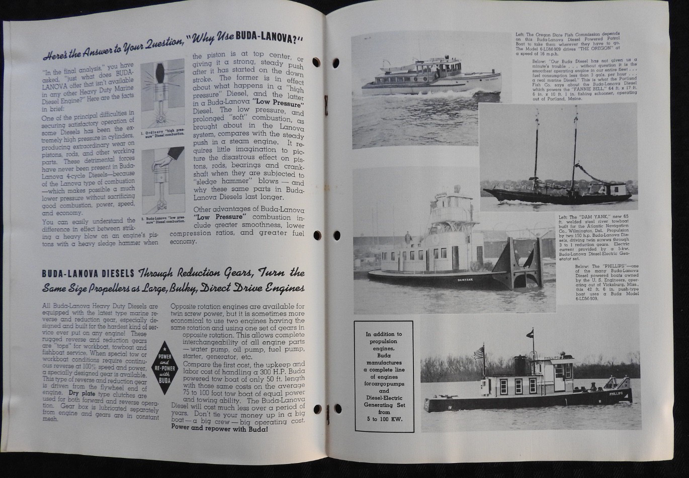 1940 « Buda Lanova Heavy-Duty Marine Diesel Engines » Work-Tow-Fish Boat Brochure