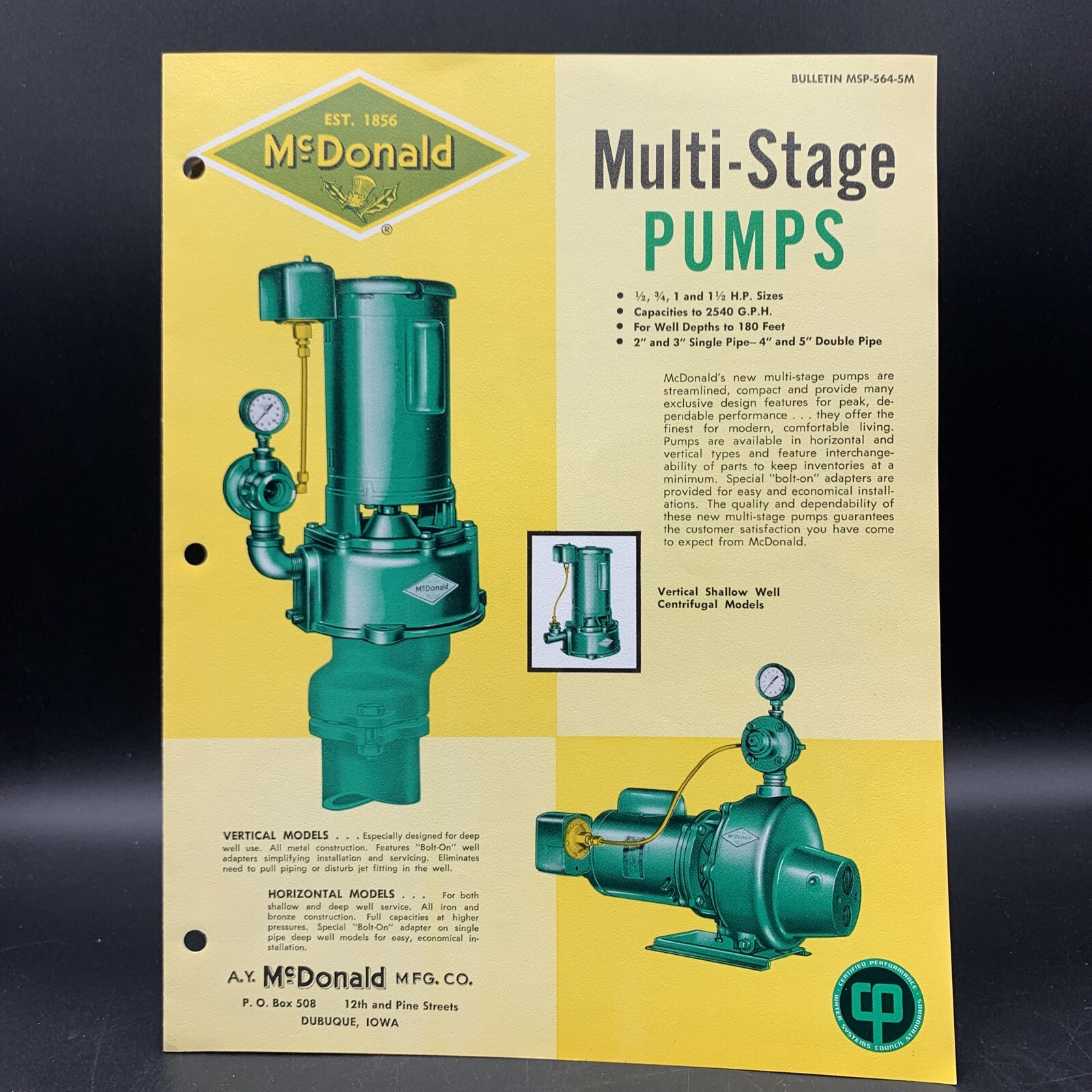 Vintage A.Y. McDonald Multi-Stage Pumps Sales Brochure-Full Color
