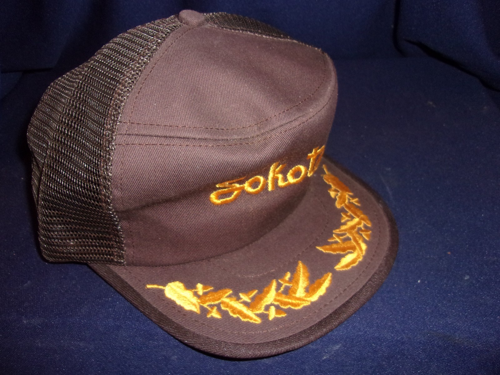 Vintage Sokota Corn Seed Mesh Back Snap Back Farmer Trucker Cap Gold Leaf Bill