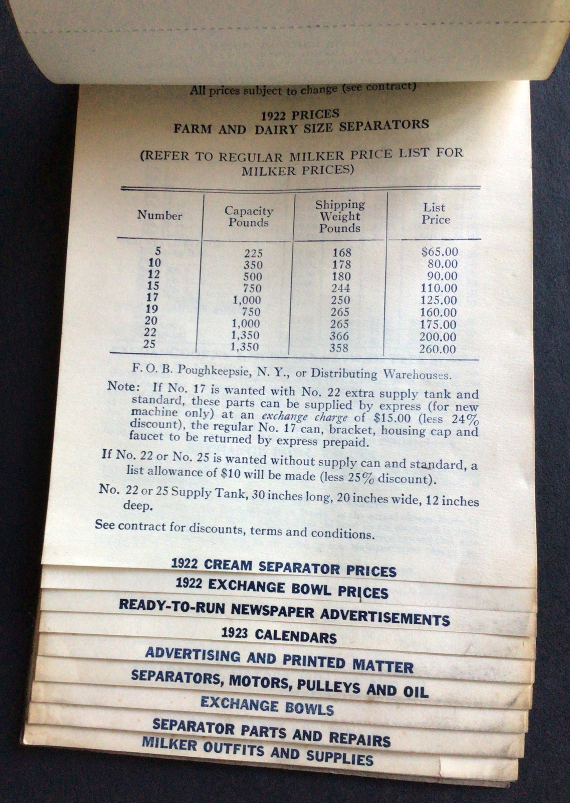 Vtg De Laval Separator co Agents Order Book & Price List