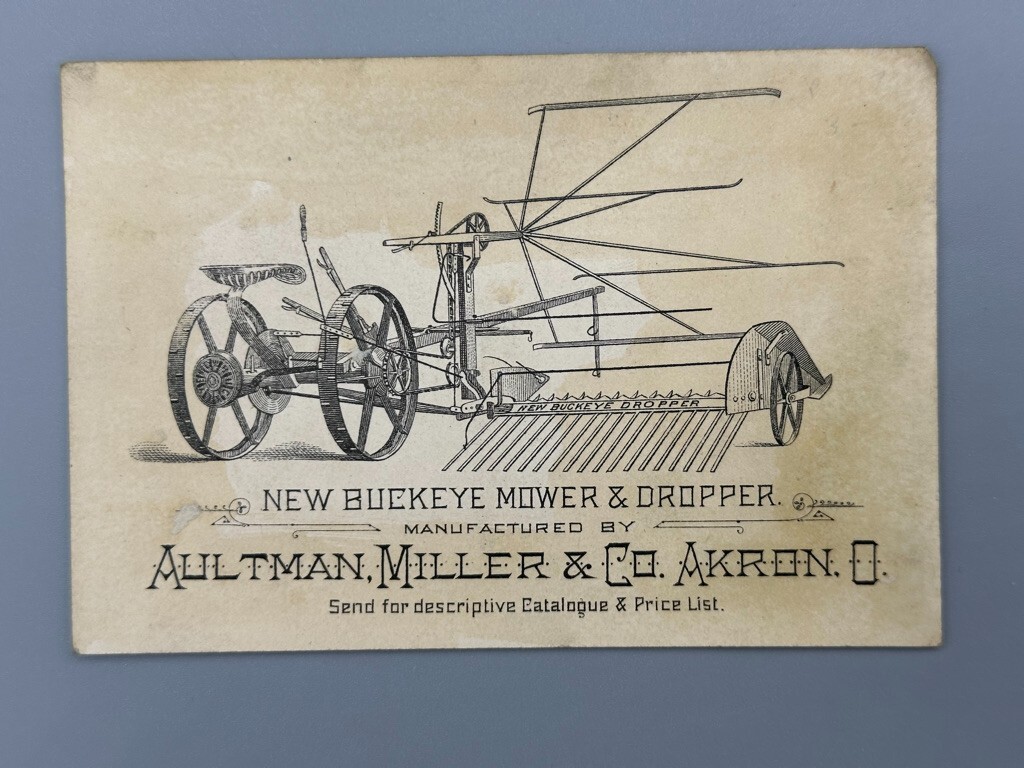 1880s Aultman Miller BUCKEYE MOWER Farm Advertising Trade Cards AKRON Ohio