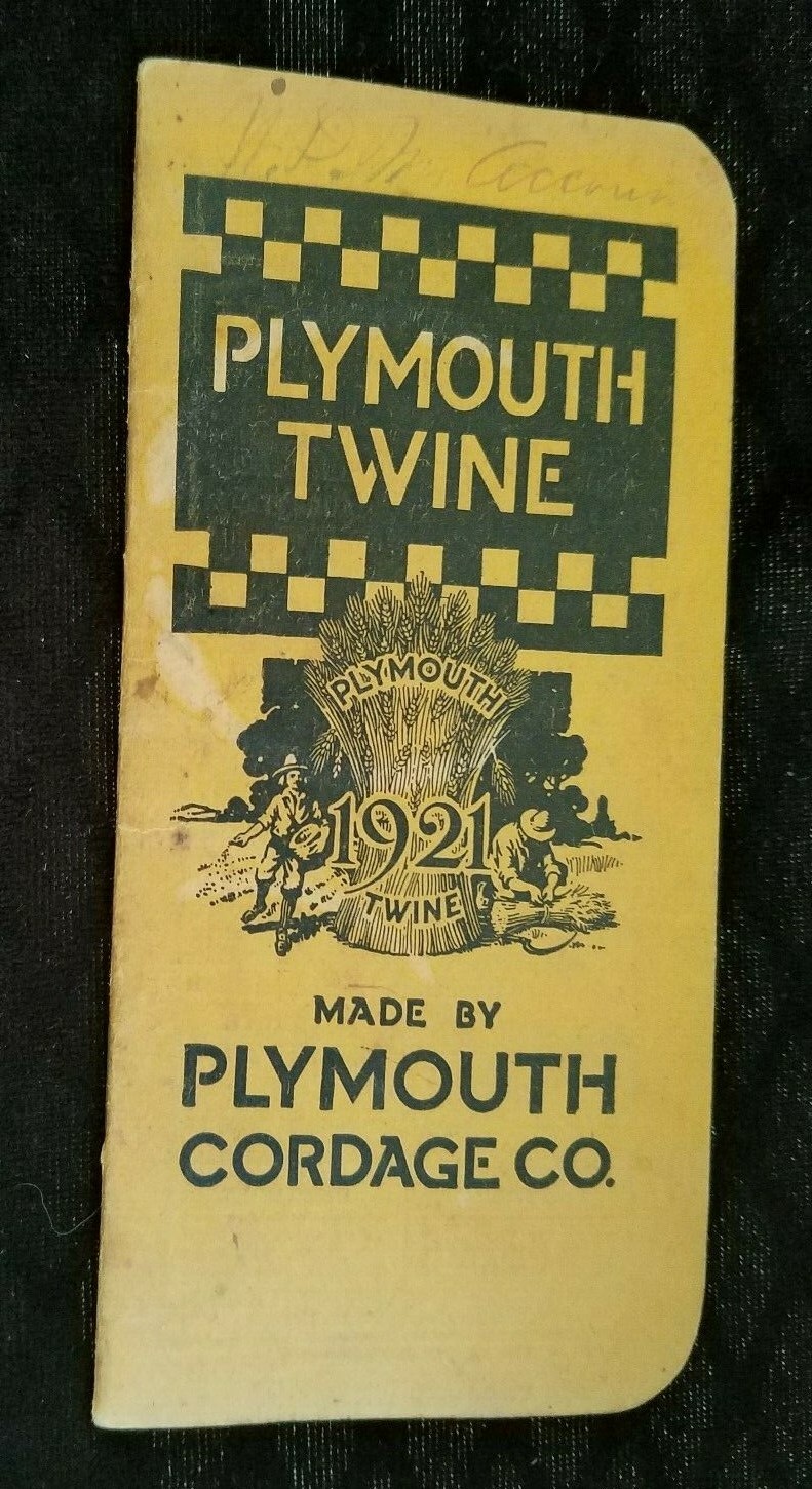 1921 Advertising Memorandum Plymouth Twine Plymouth Cordage Co Hay Baler Twine