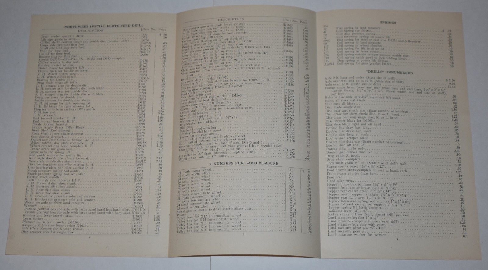 Vintage PEORIA Drill Seeder Co Farm NORTHWEST SPECIAL DRILL REPAIR LIST CATALOG
