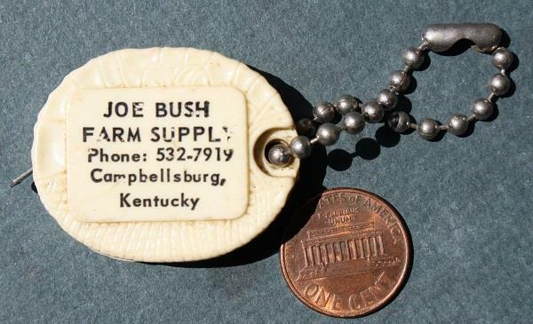 Campbellsburg Kentucky Joe Bush Farm Supplies Tape Measure Keychain VTG +