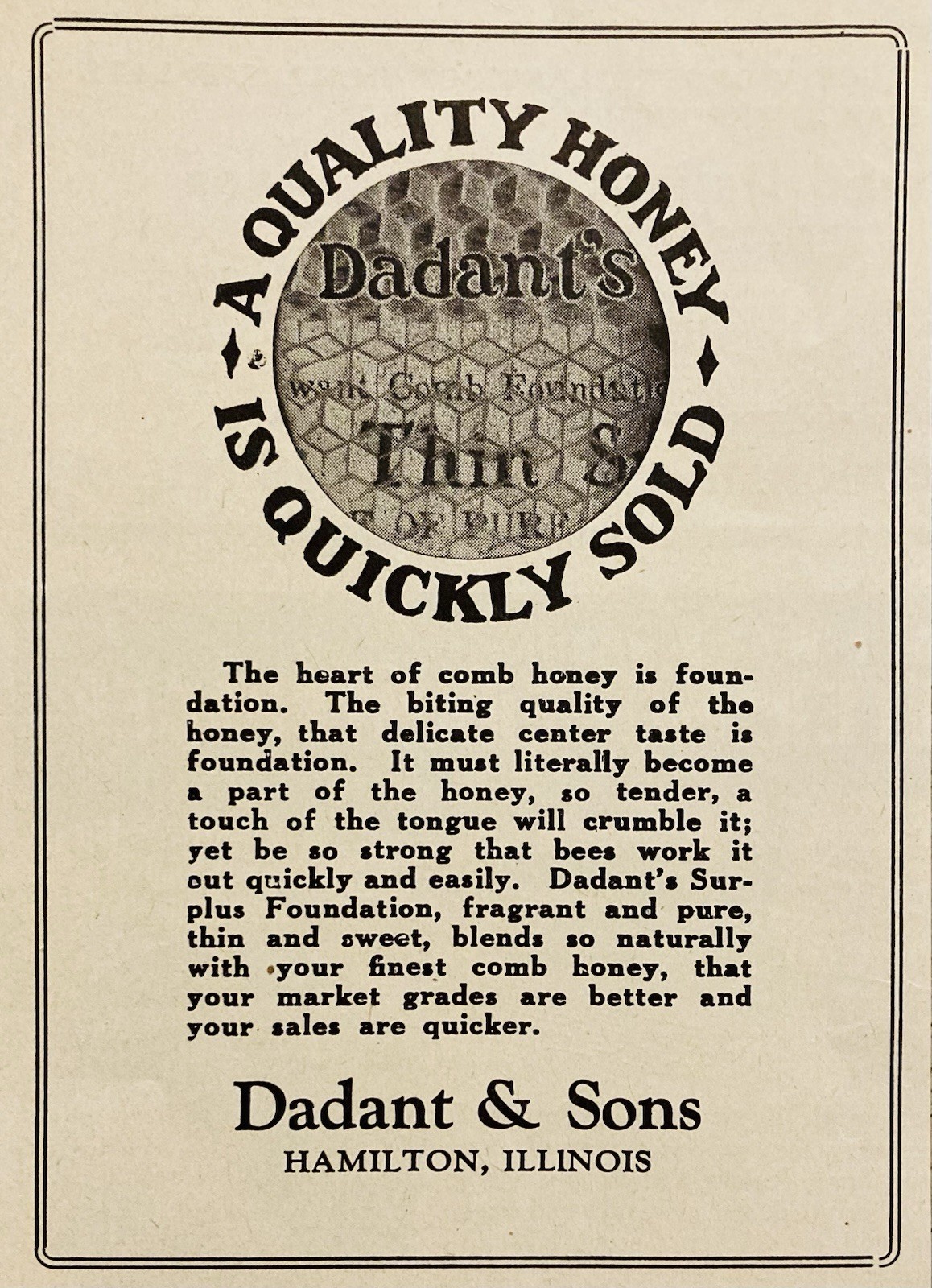 1948 AD.(XH87)~DADANT SONS CO. HAMILTON, ILL. DADANT’S QUALITY HONEY